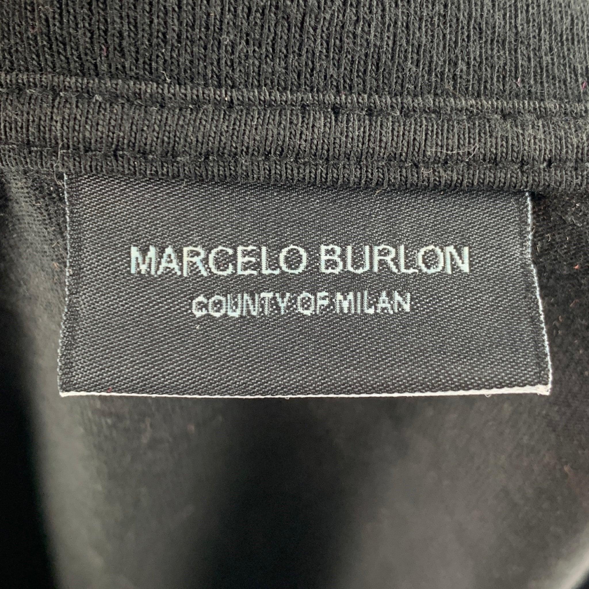 MARCELO BURLON Size M Black Blue Cotton Short Sleeve T-shirt For Sale 1