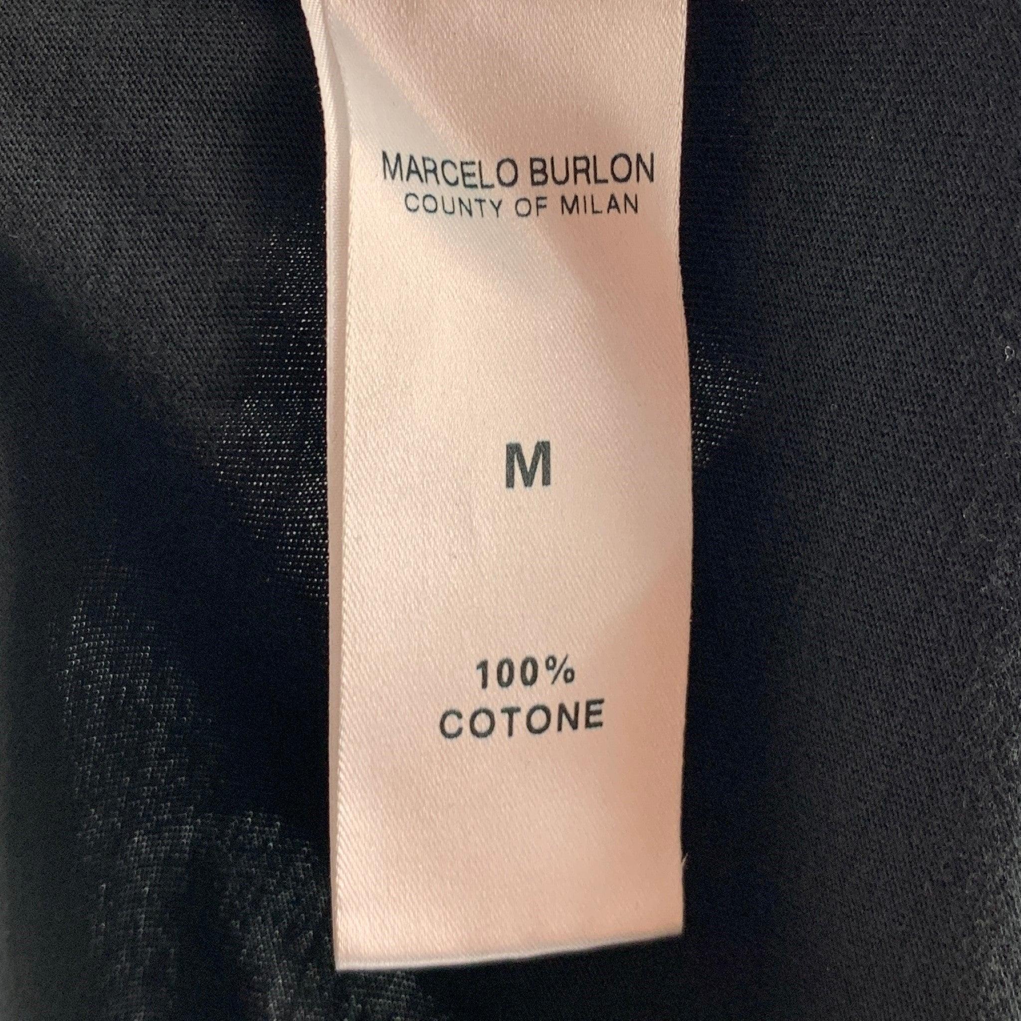 MARCELO BURLON Size M Black Blue Cotton Short Sleeve T-shirt For Sale 2