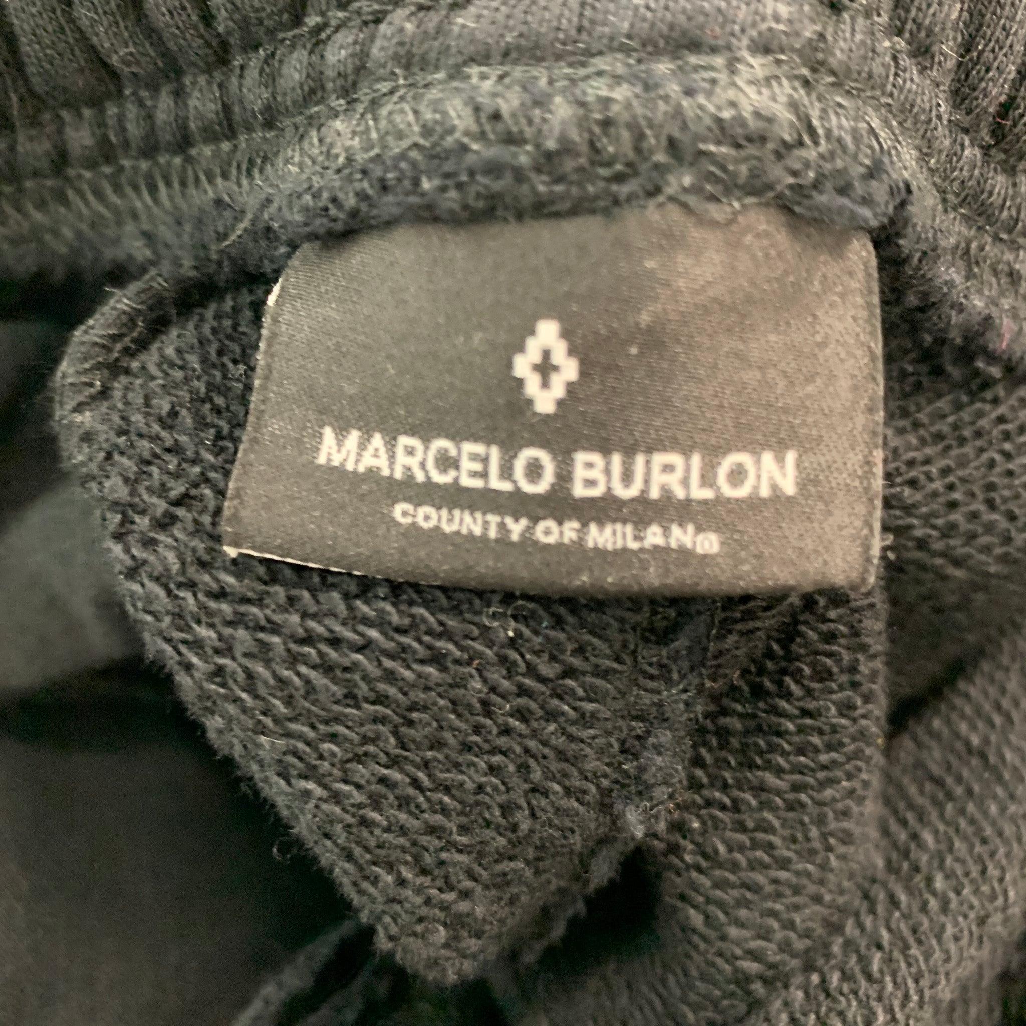 MARCELO BURLON Größe S Schwarze Shorts aus Baumwolle mit mehrfarbigen Applikationen und Kordelzug im Angebot 2