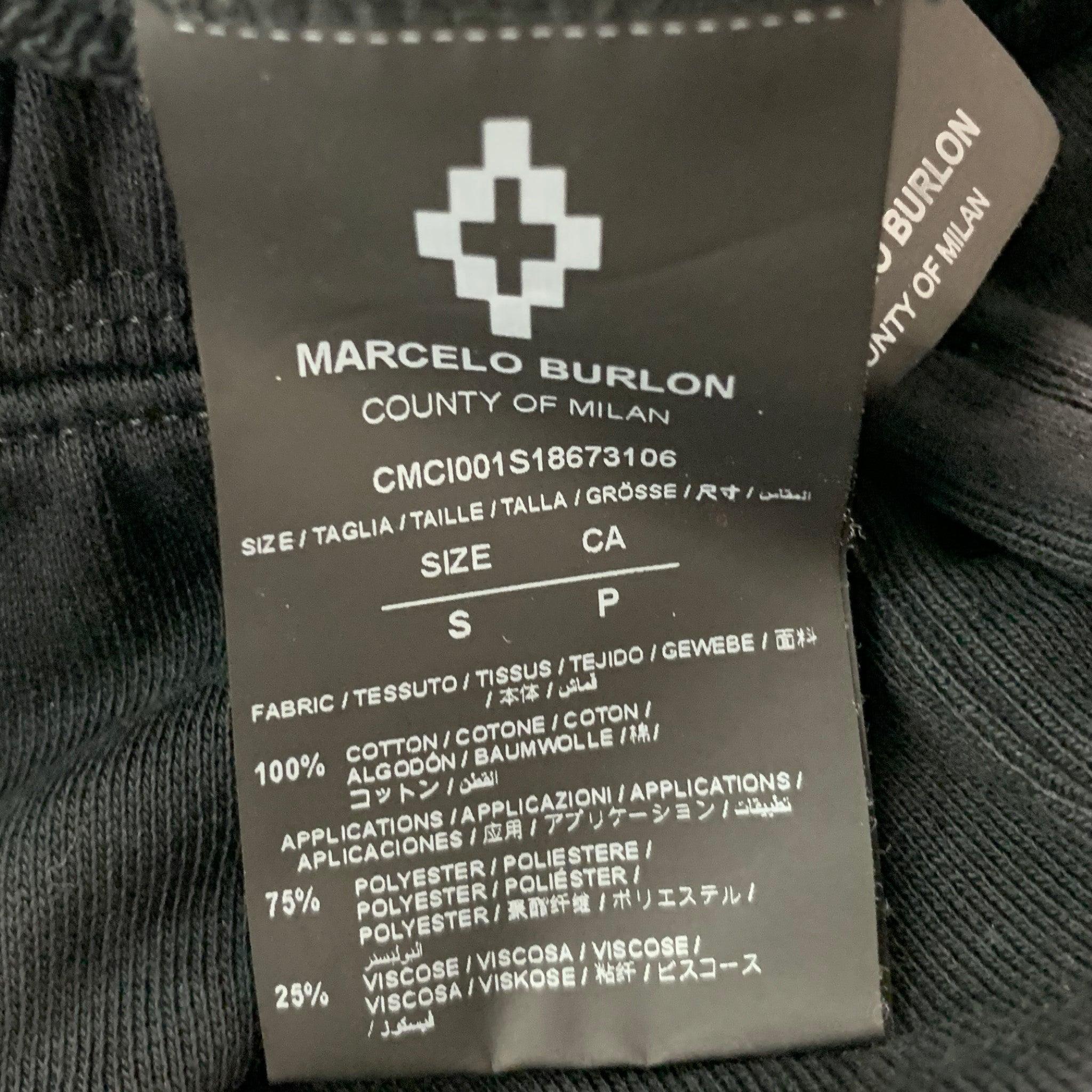MARCELO BURLON Size S Black Multi-Color Applique Cotton Drawstring Shorts For Sale 3