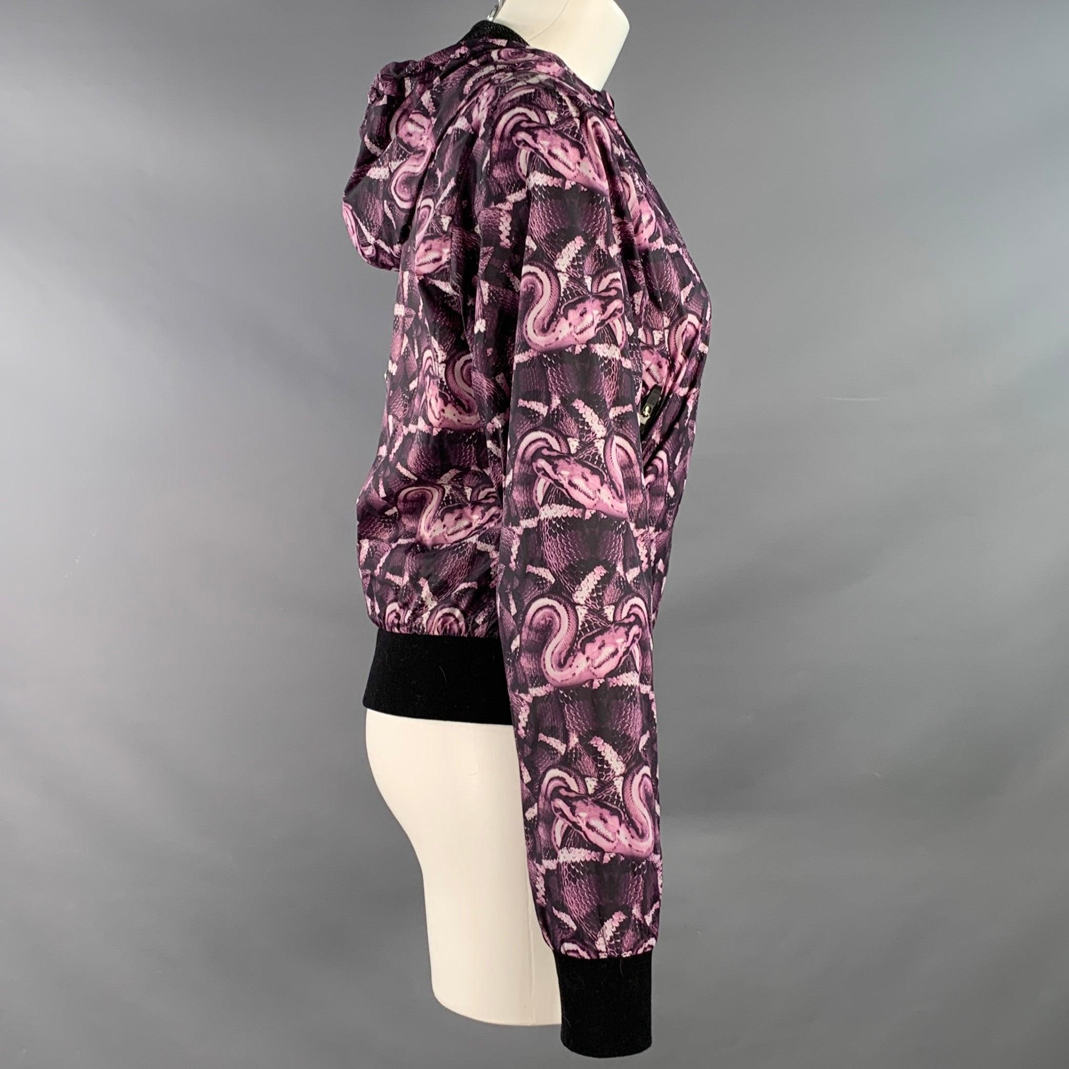 MARCELO BURLON Size S Black Purple Polyamide Snake Print Hooded Rain Jacket In Excellent Condition For Sale In San Francisco, CA