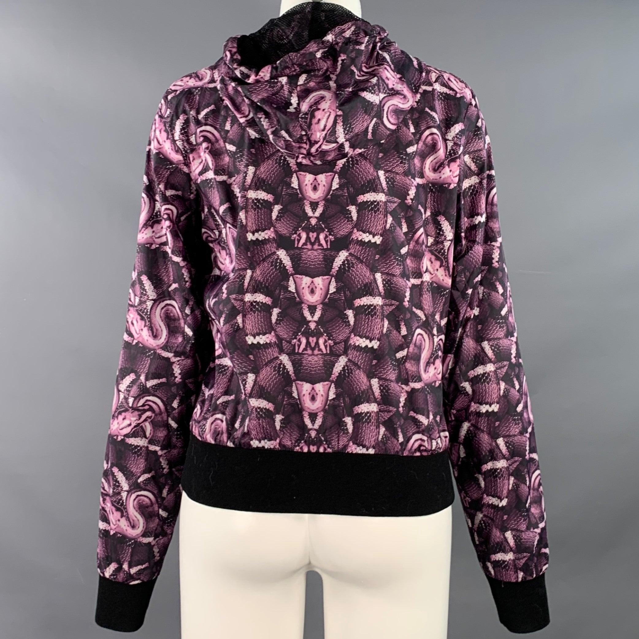 Women's MARCELO BURLON Size S Black Purple Polyamide Snake Print Hooded Rain Jacket For Sale
