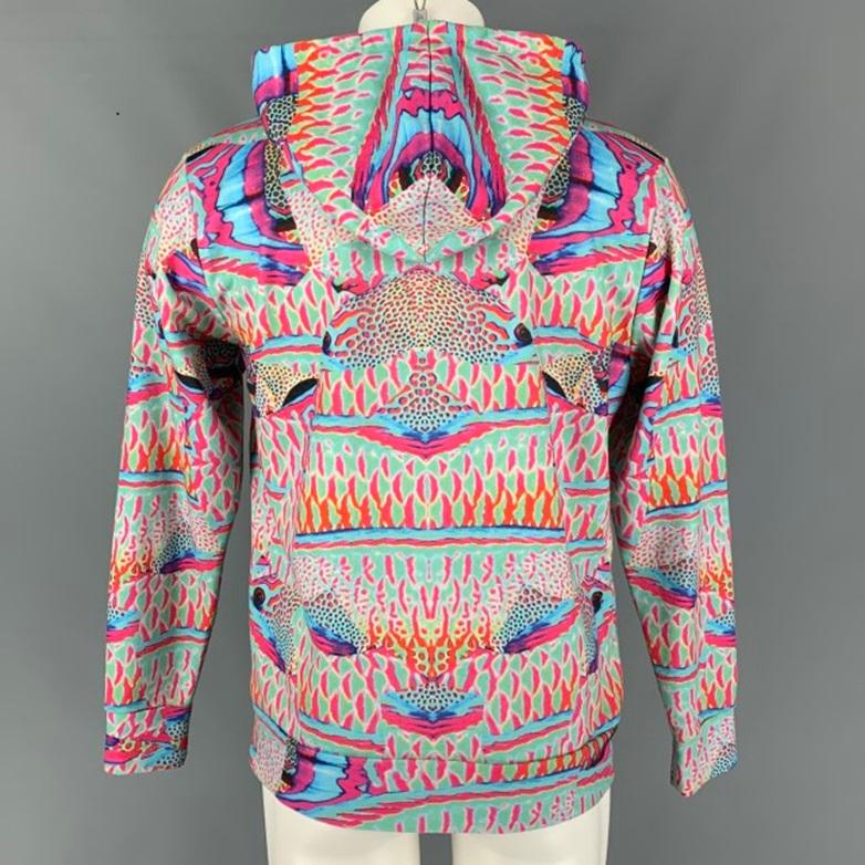 MARCELO BURLON Size S Multi-Color Abstract Cotton & Polyester Hooded Sweatshirt In Excellent Condition For Sale In San Francisco, CA