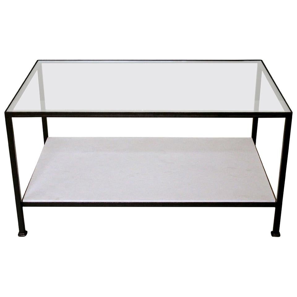 Marcelo Coffee Table with Clear Glass Top and Stone Shelf