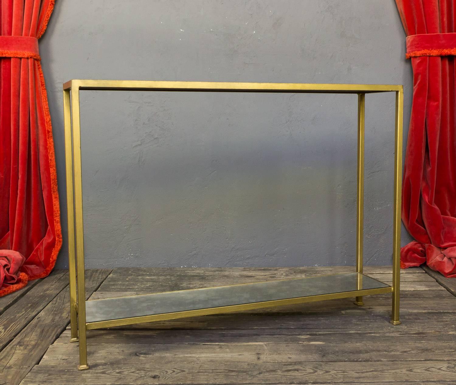 Mid-Century Modern Marcelo Console Table with Antique Mirror Shelving For Sale