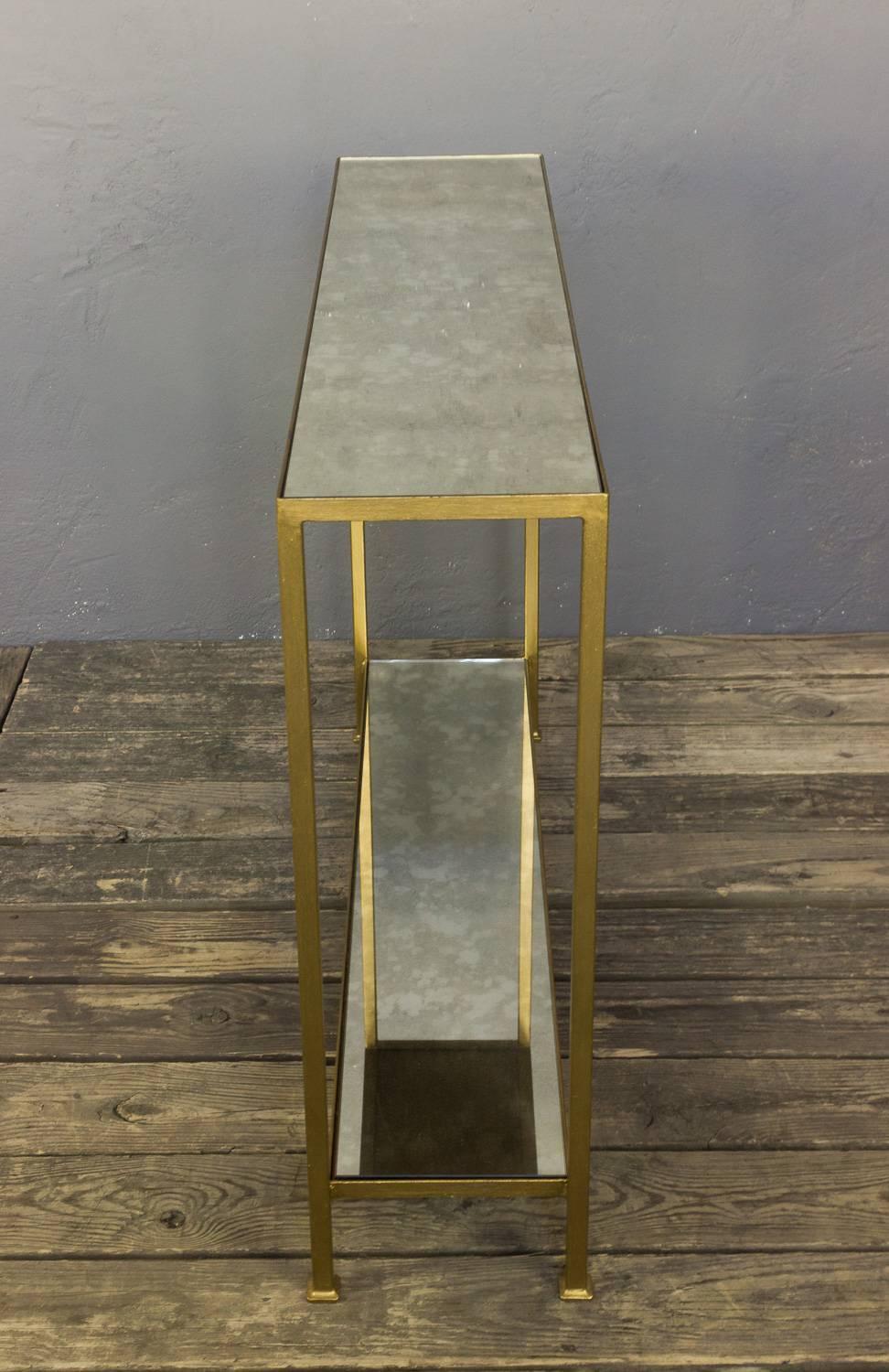 Contemporary Marcelo Console Table with Antique Mirror Shelving For Sale