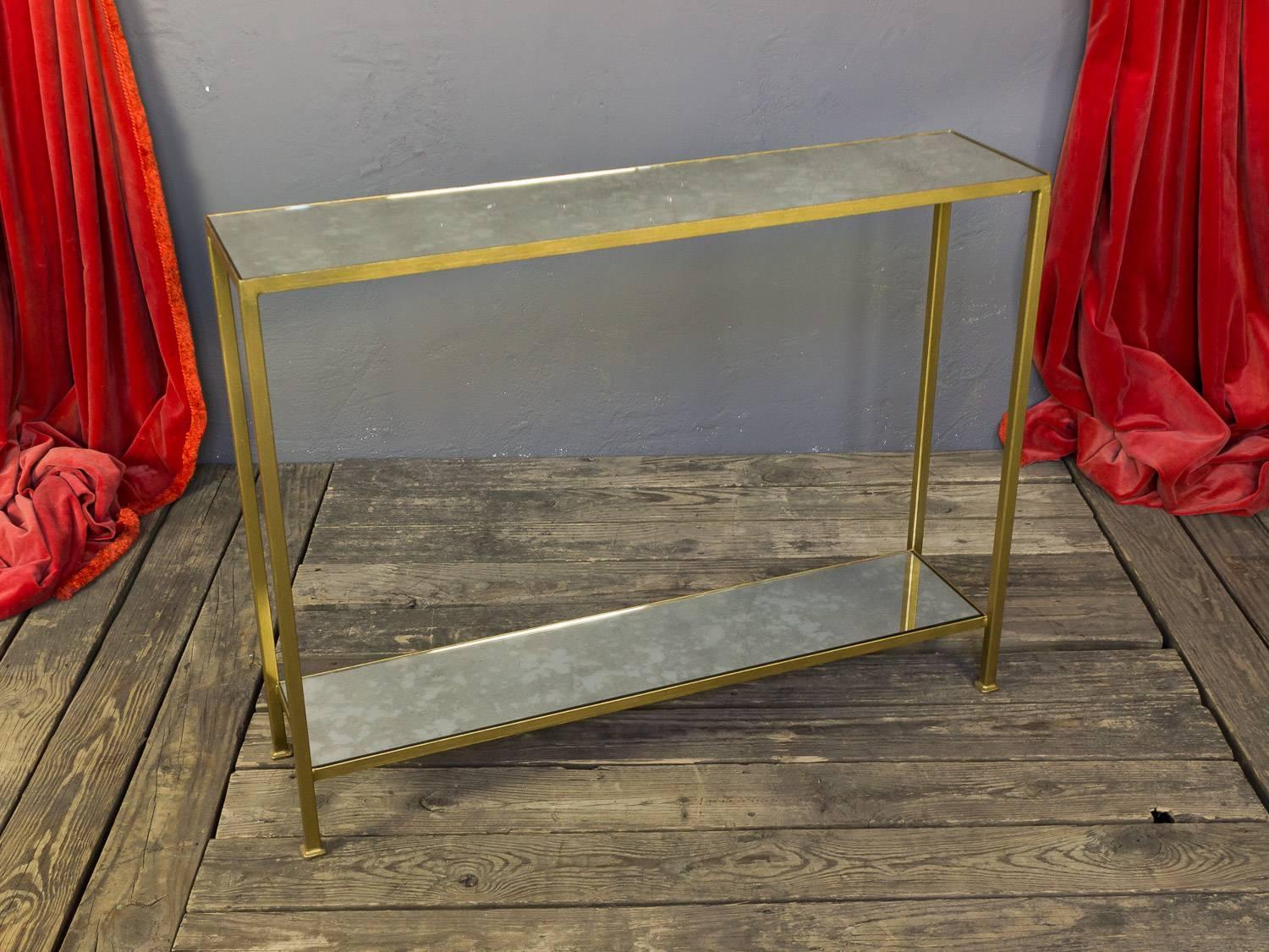 Marcelo Console Table with Antique Mirror Shelving For Sale 3