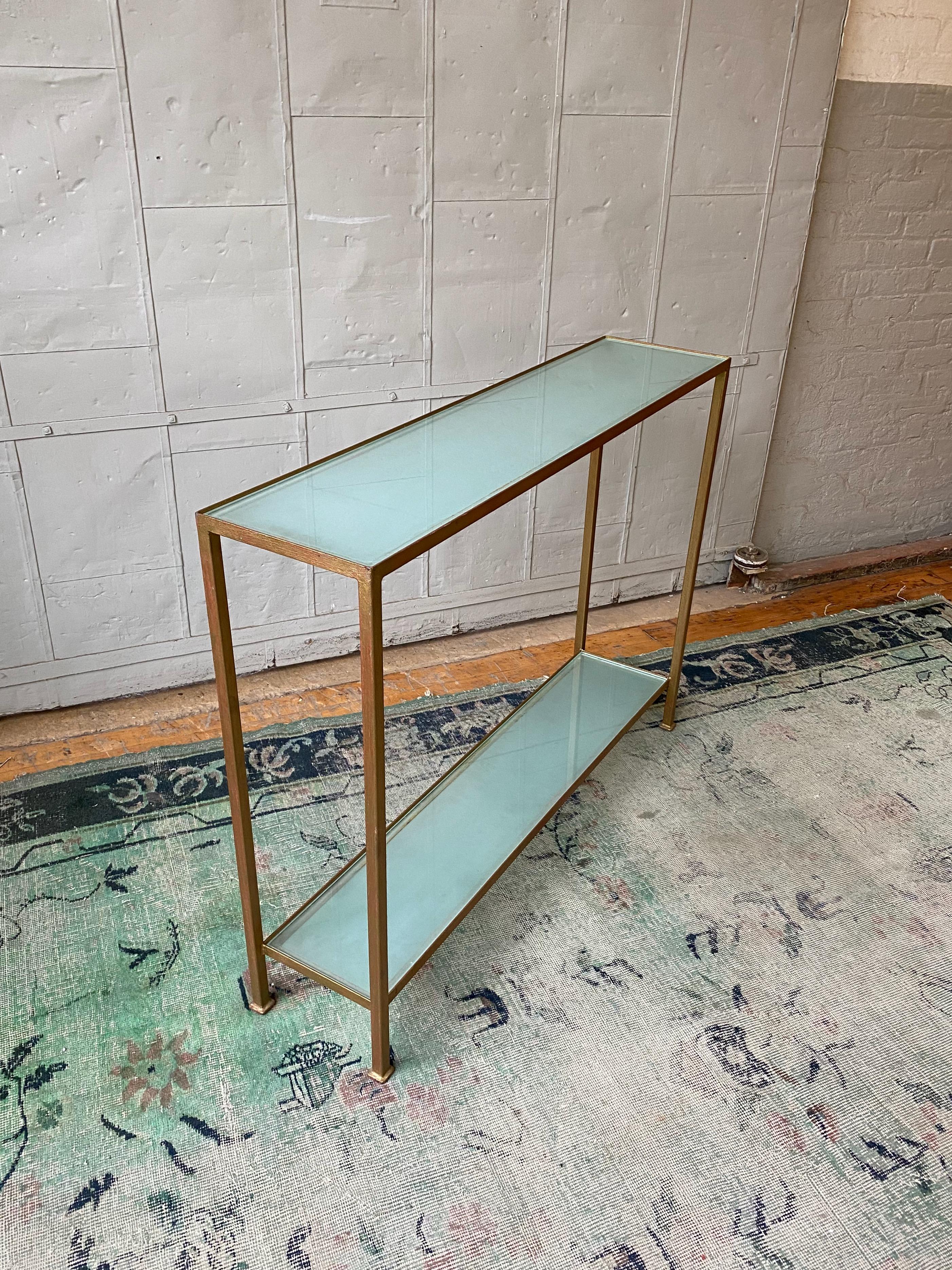 Marcelo Console Table with Sandblasted Glass Shelves For Sale 6