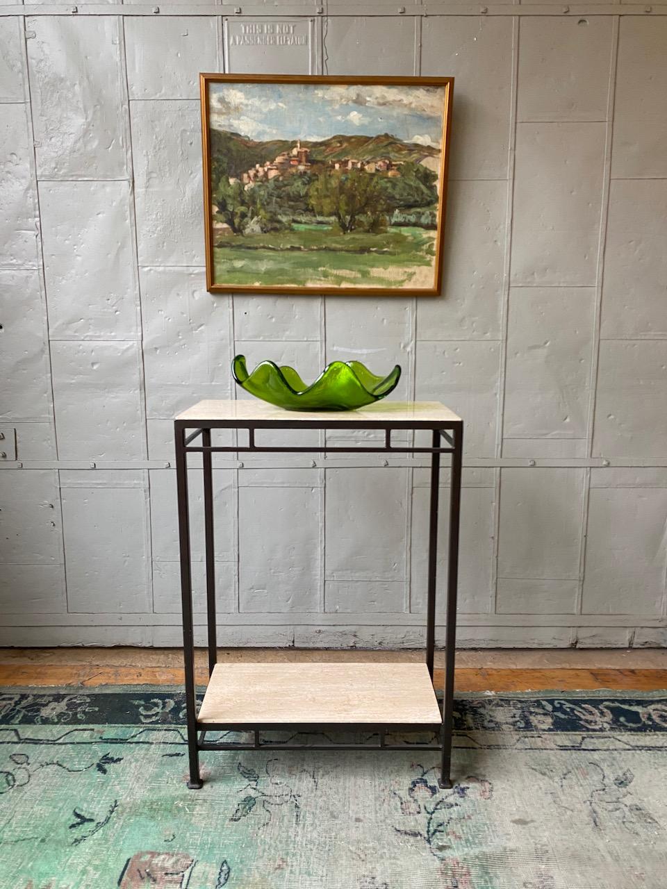 Marcelo Console Table with Travertine Shelves In Excellent Condition In Buchanan, NY