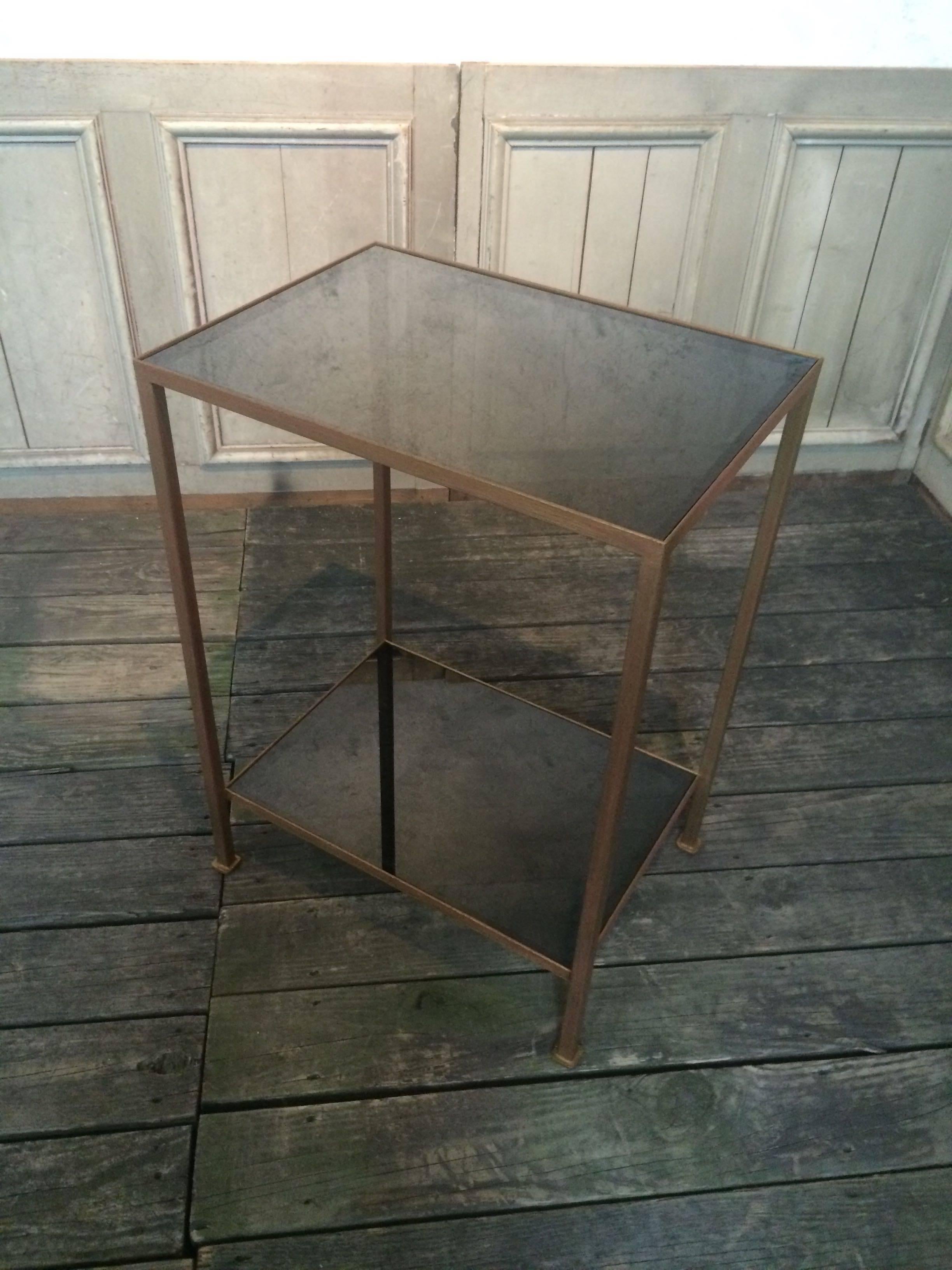 Marcelo Iron End Table with Grey Glass Shelves For Sale 3