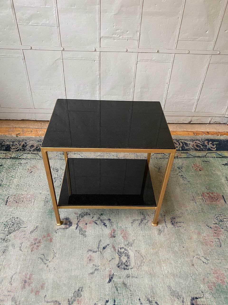 Mid-Century Modern Marcelo Iron End Table with Polished Granite Surface For Sale