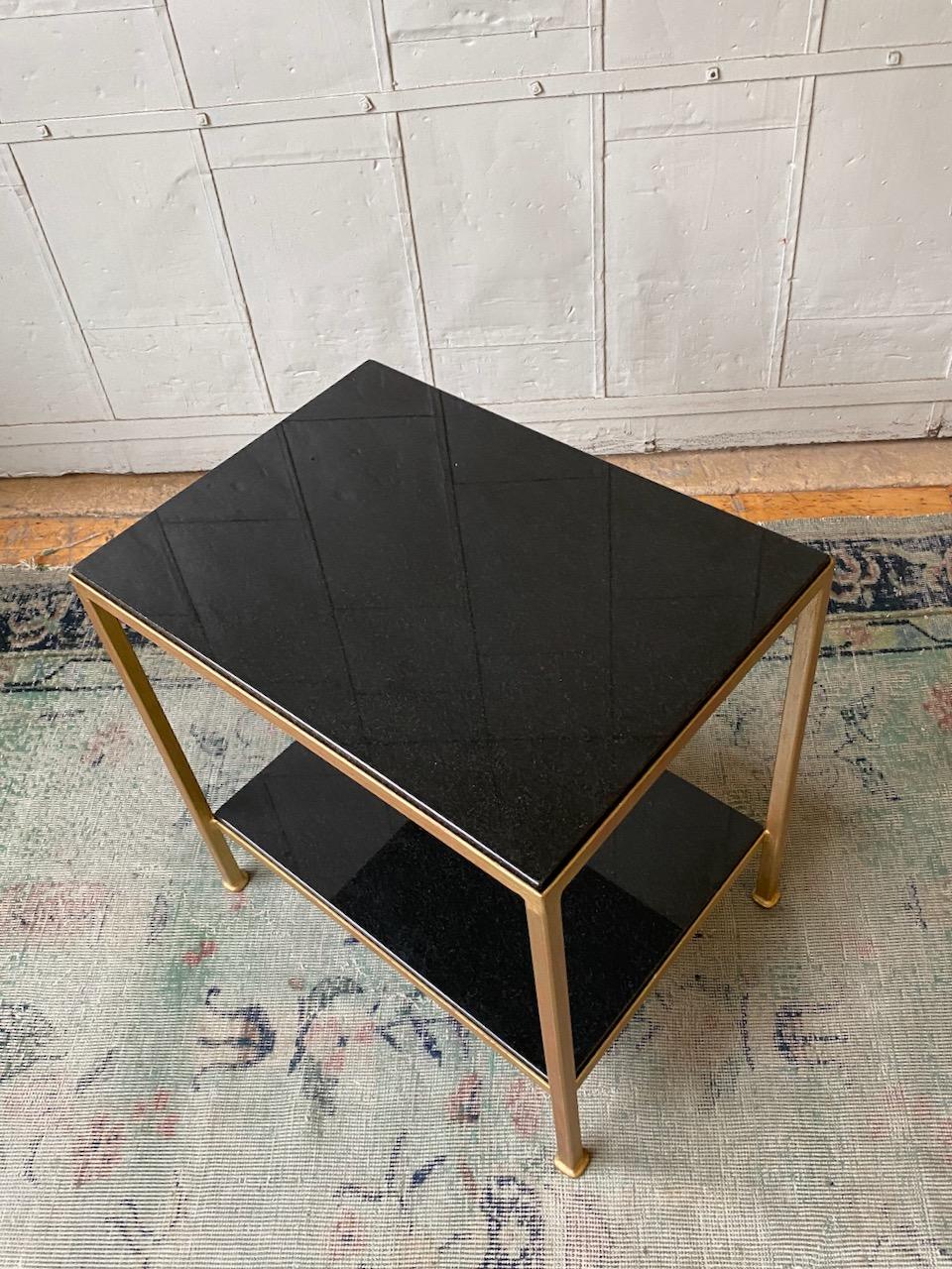 Contemporary Marcelo Iron End Table with Polished Granite Surface For Sale