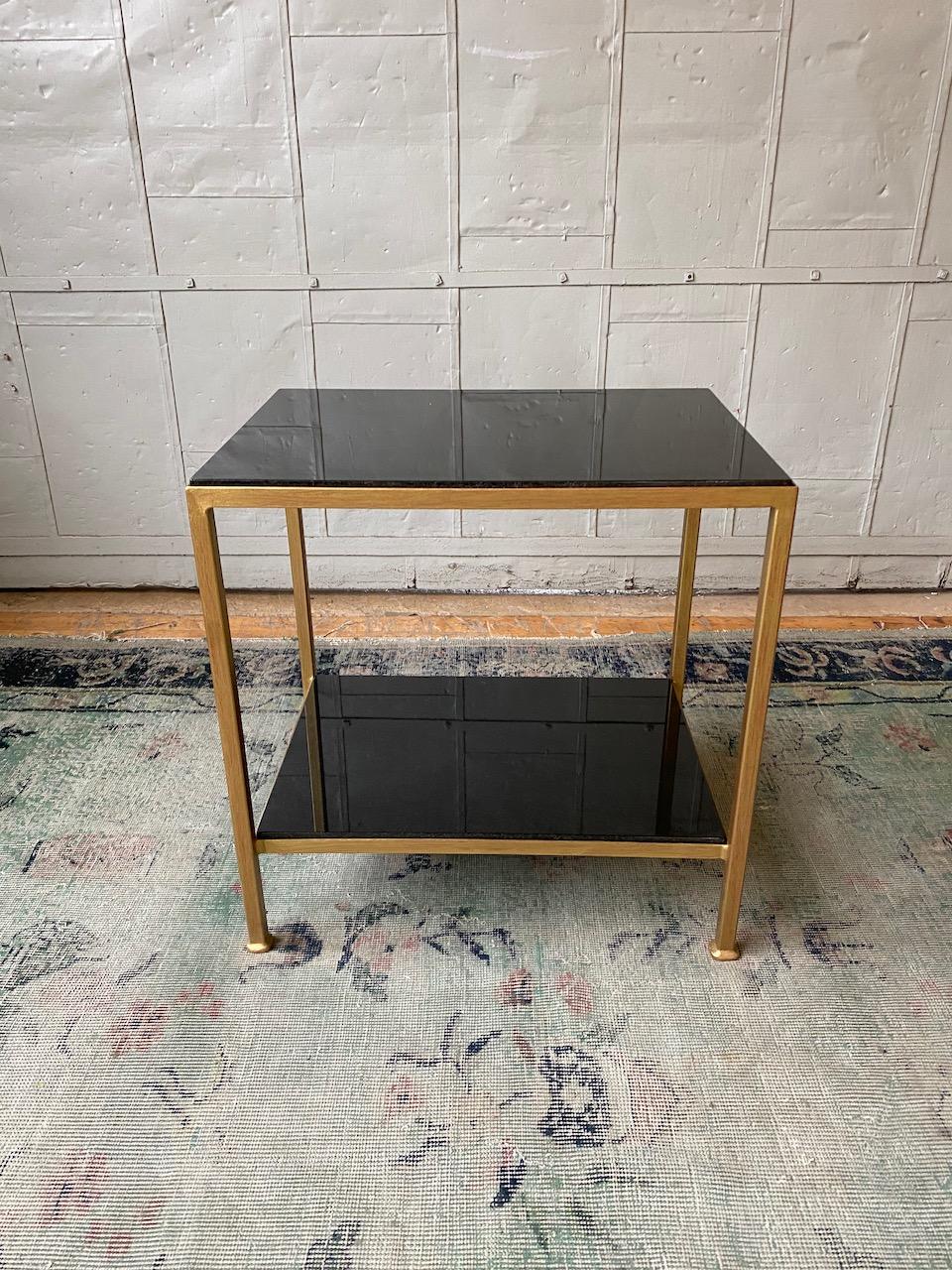 Gold Marcelo Iron End Table with Polished Granite Surface For Sale