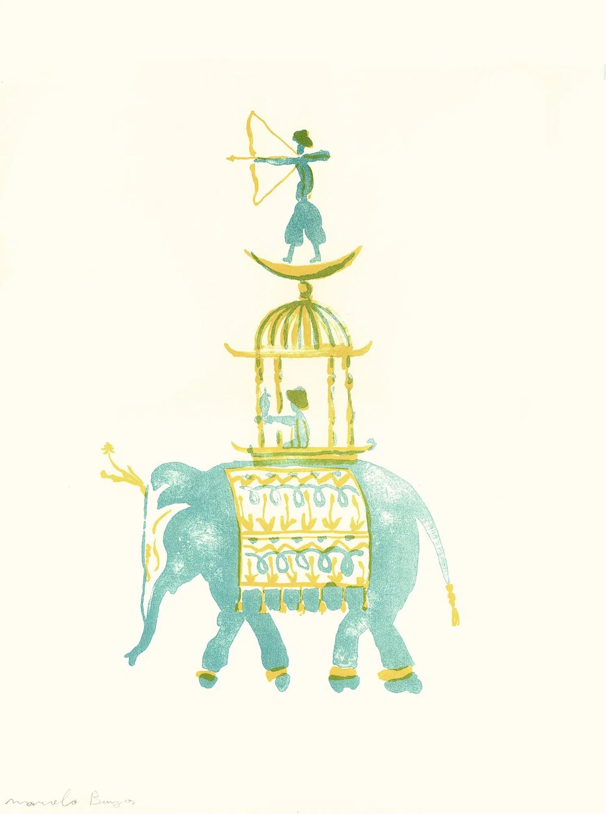 Elephant by Marcelo Martin Burgos - Lithograph, animal, childhood, imagination