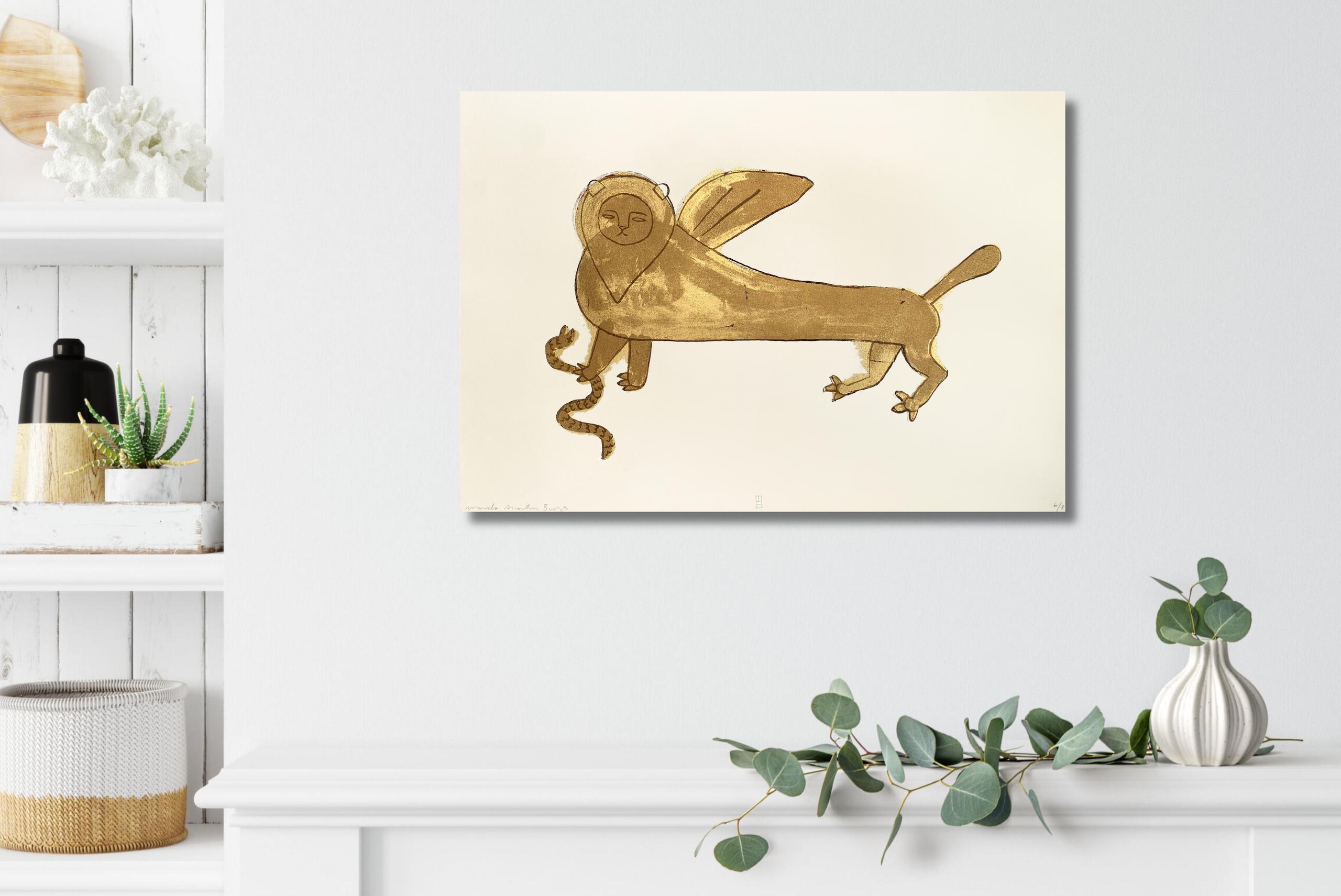 Leo di Martin Burgos - Litografia, animale, infanzia, immaginazione, ali - Print Contemporaneo di Marcelo Martin Burgos