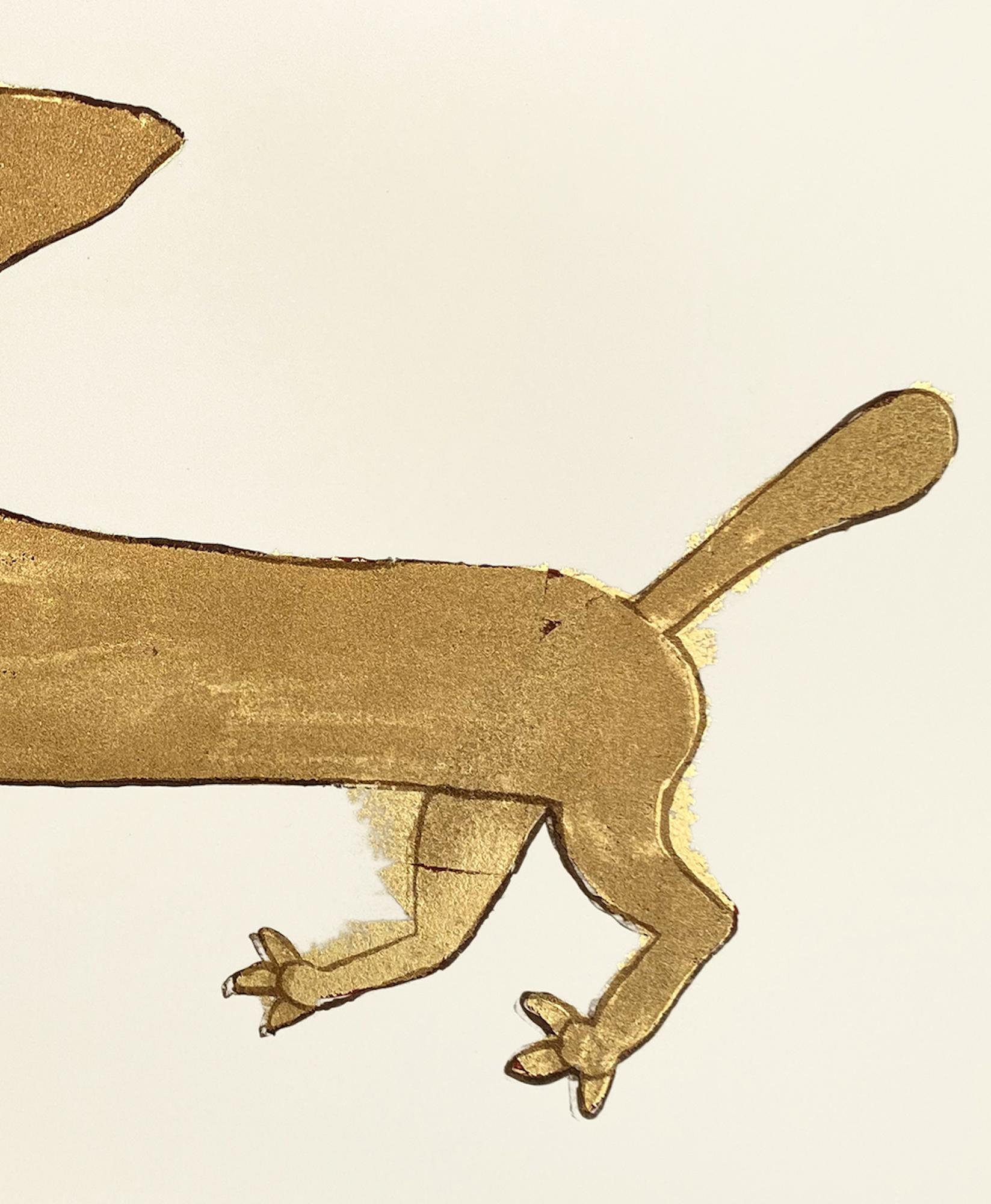 Leo di Martin Burgos - Litografia, animale, infanzia, immaginazione, ali - Figurative Print Oro di Marcelo Martin Burgos