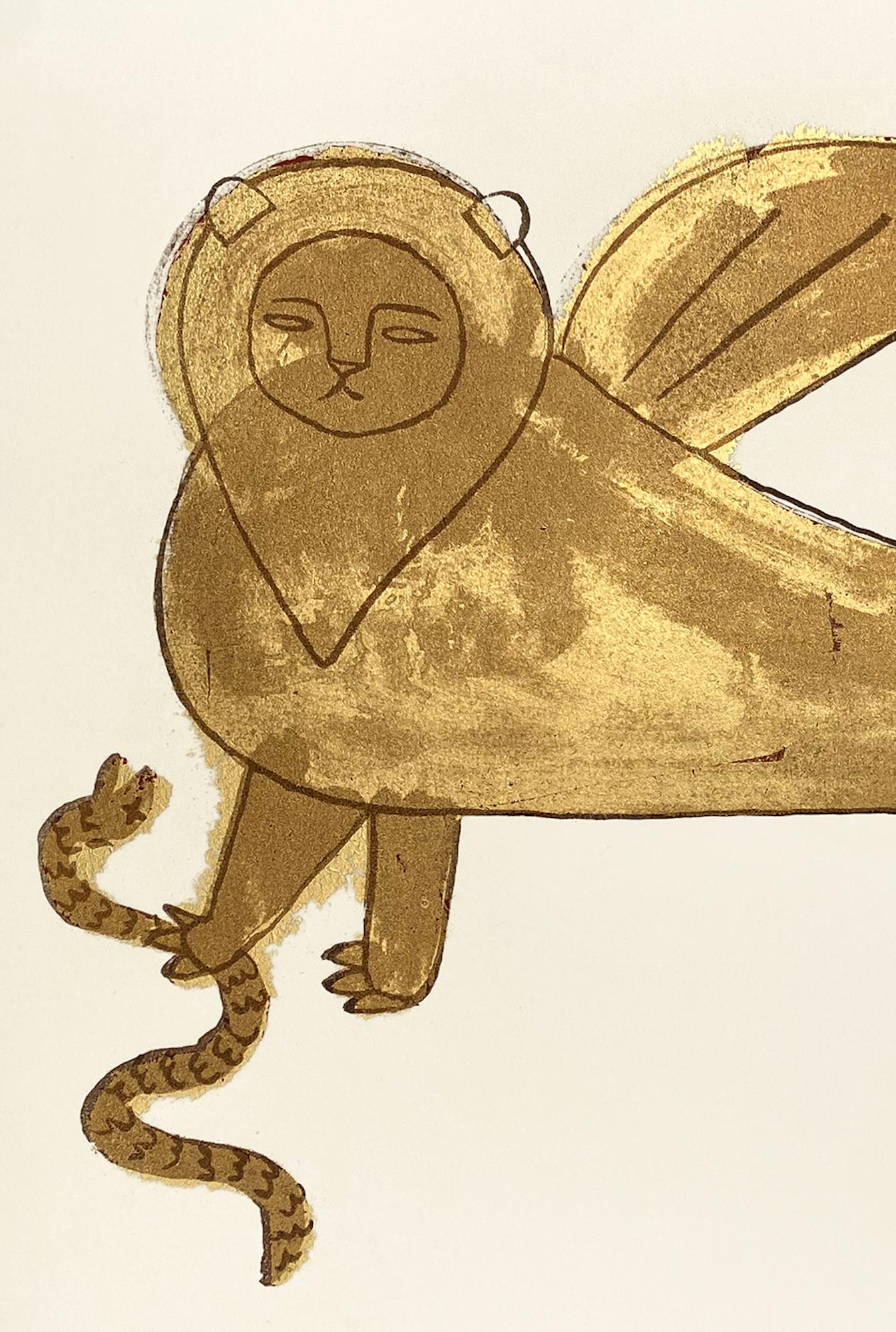 Leo è una litografia (2 colori, foglia d'oro su carta Fabriano 50% cotone 300 g) dell'artista contemporaneo Martin Burgos; le dimensioni sono 35 × 50 cm (13,8 × 19,7