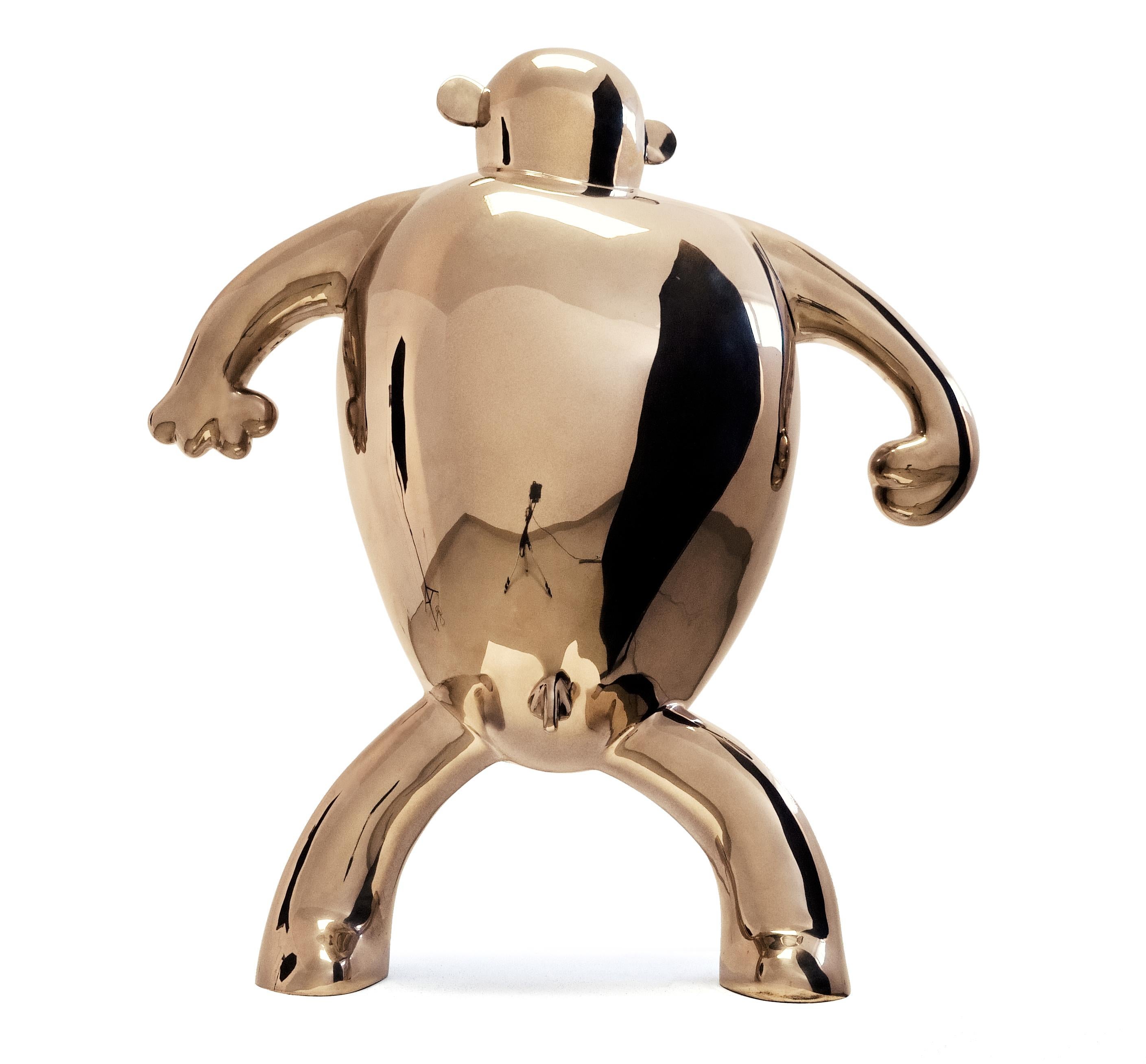Marcelo Martin Burgos Figurative Sculpture - B.U.M. by Marcelo M. Burgos - Polished Bronze Sculpture, Golden Ape