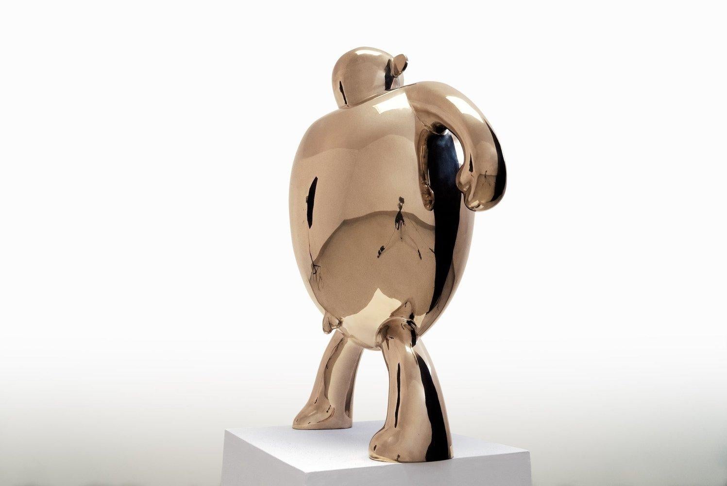 B.U.M. par Marcelo M. Burgos - sculpture en bronze poli, singe, doré - Contemporain Sculpture par Marcelo Martin Burgos