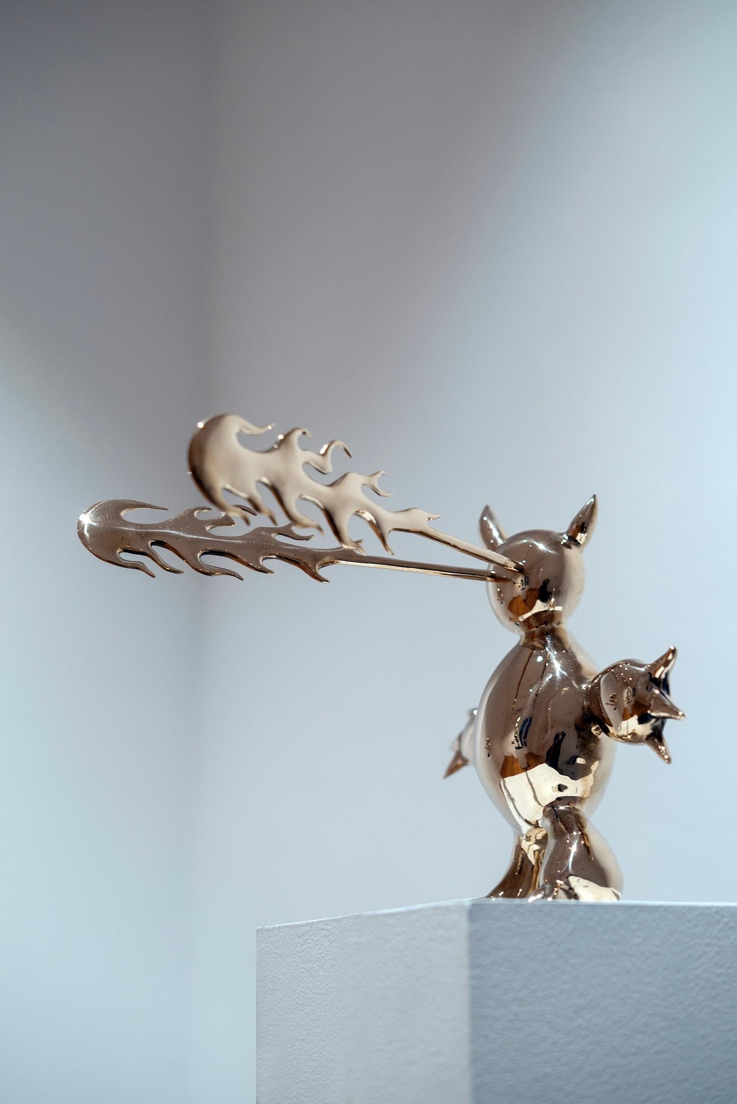 Furious Demon by Marcelo Martin Burgos - Polished bronze sculpture, golden For Sale 10