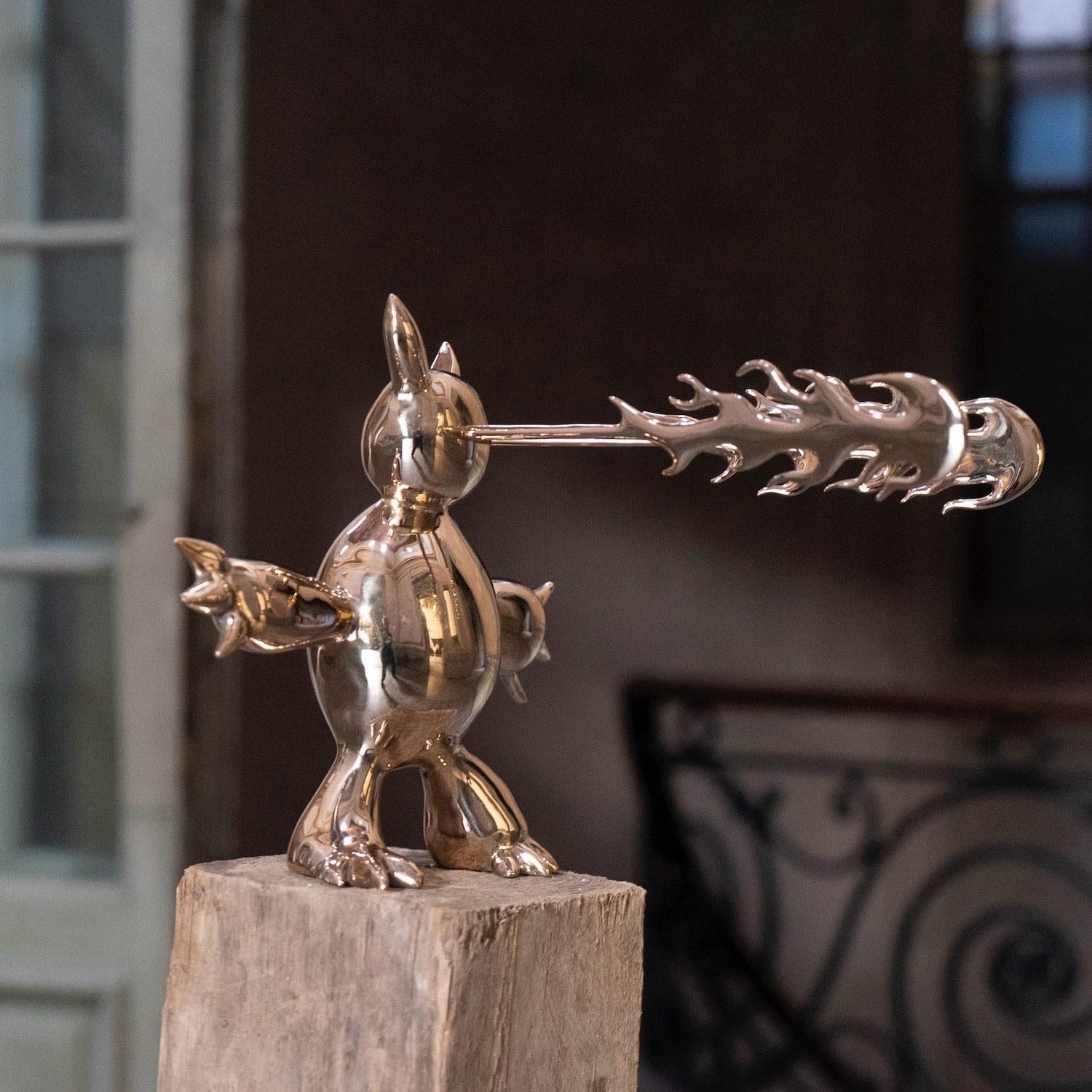 Furious Demon by Marcelo Martin Burgos - Polished bronze sculpture, golden For Sale 12