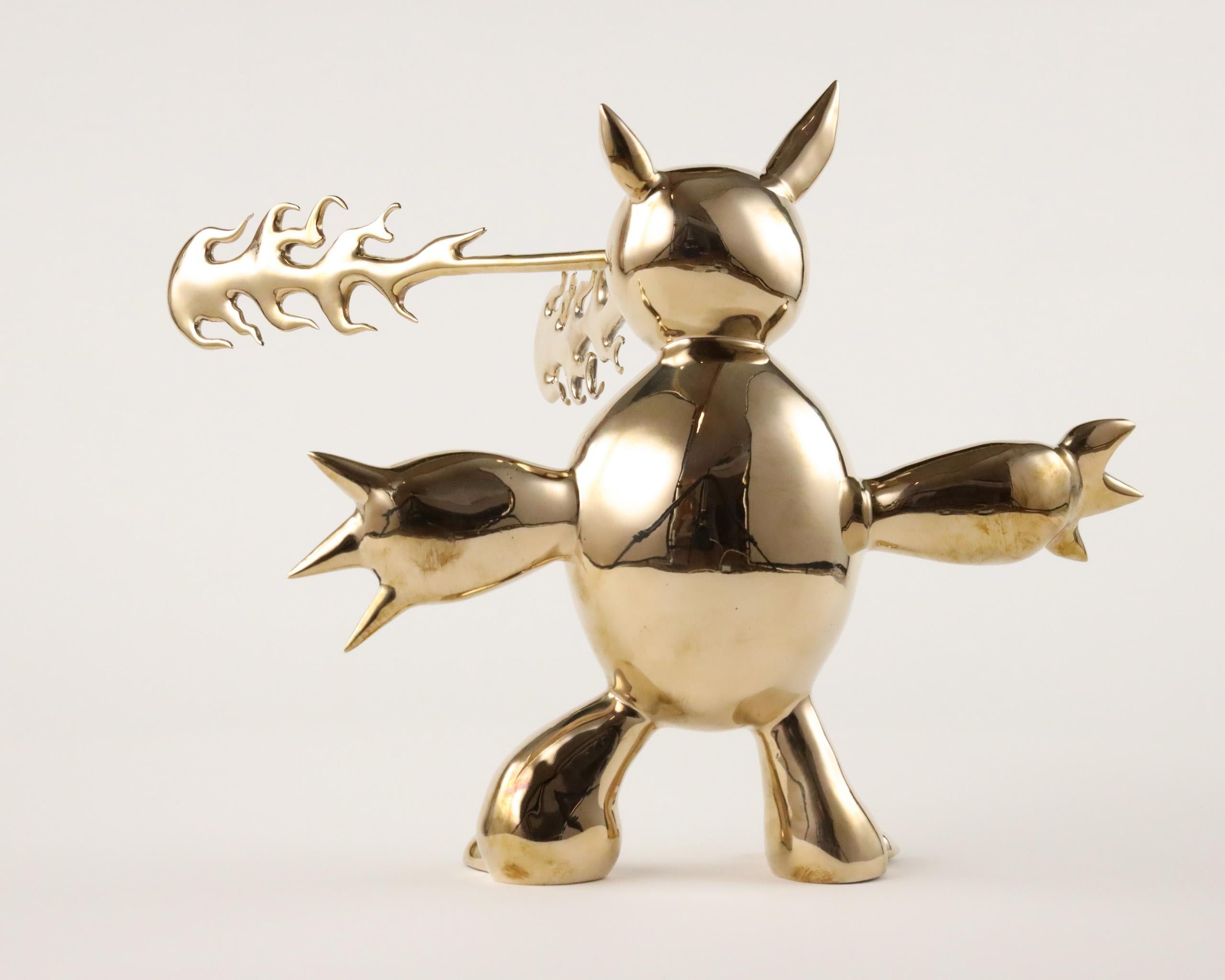 Furious Demon by Marcelo Martin Burgos - Polished bronze sculpture, golden For Sale 13