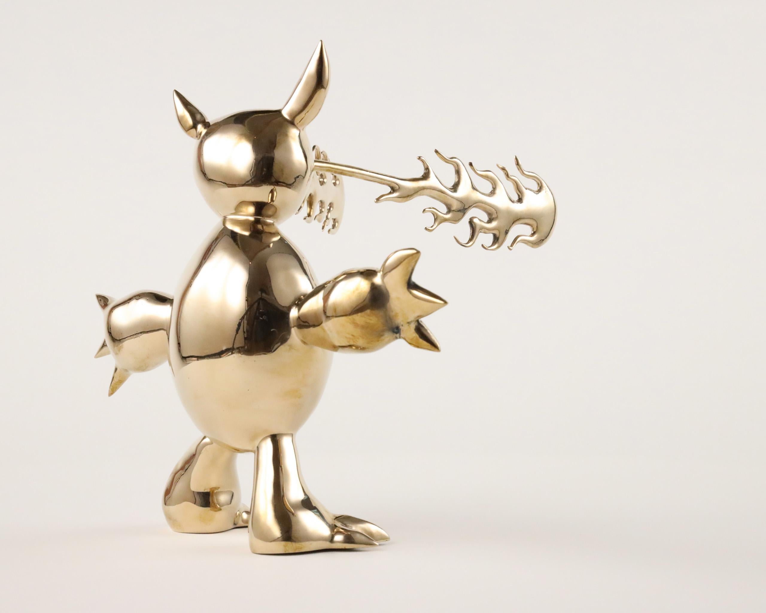 Furious Demon by Marcelo Martin Burgos - Polished bronze sculpture, golden For Sale 14