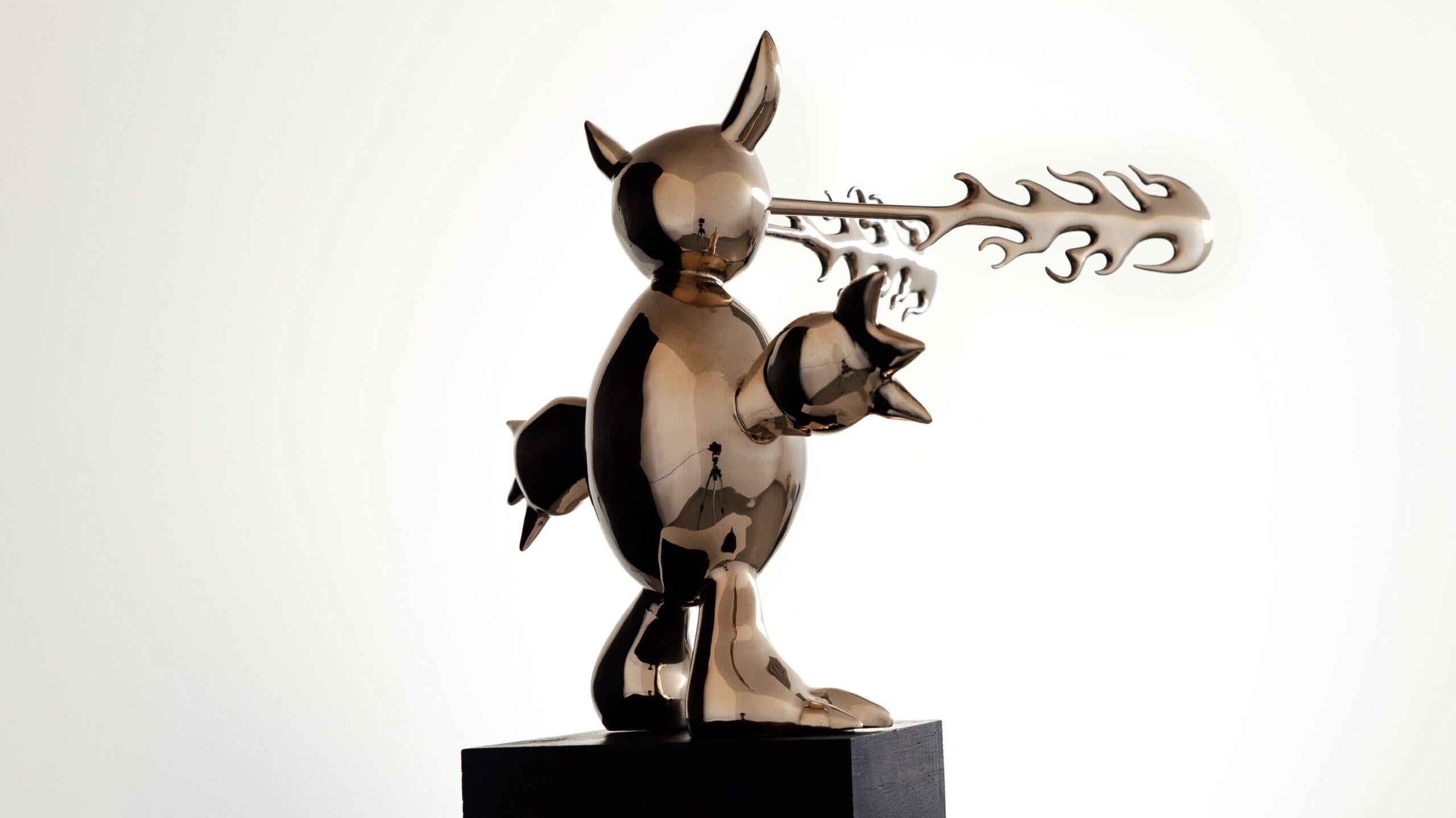 Furious Demon by Marcelo Martin Burgos - Polished bronze sculpture, golden For Sale 16
