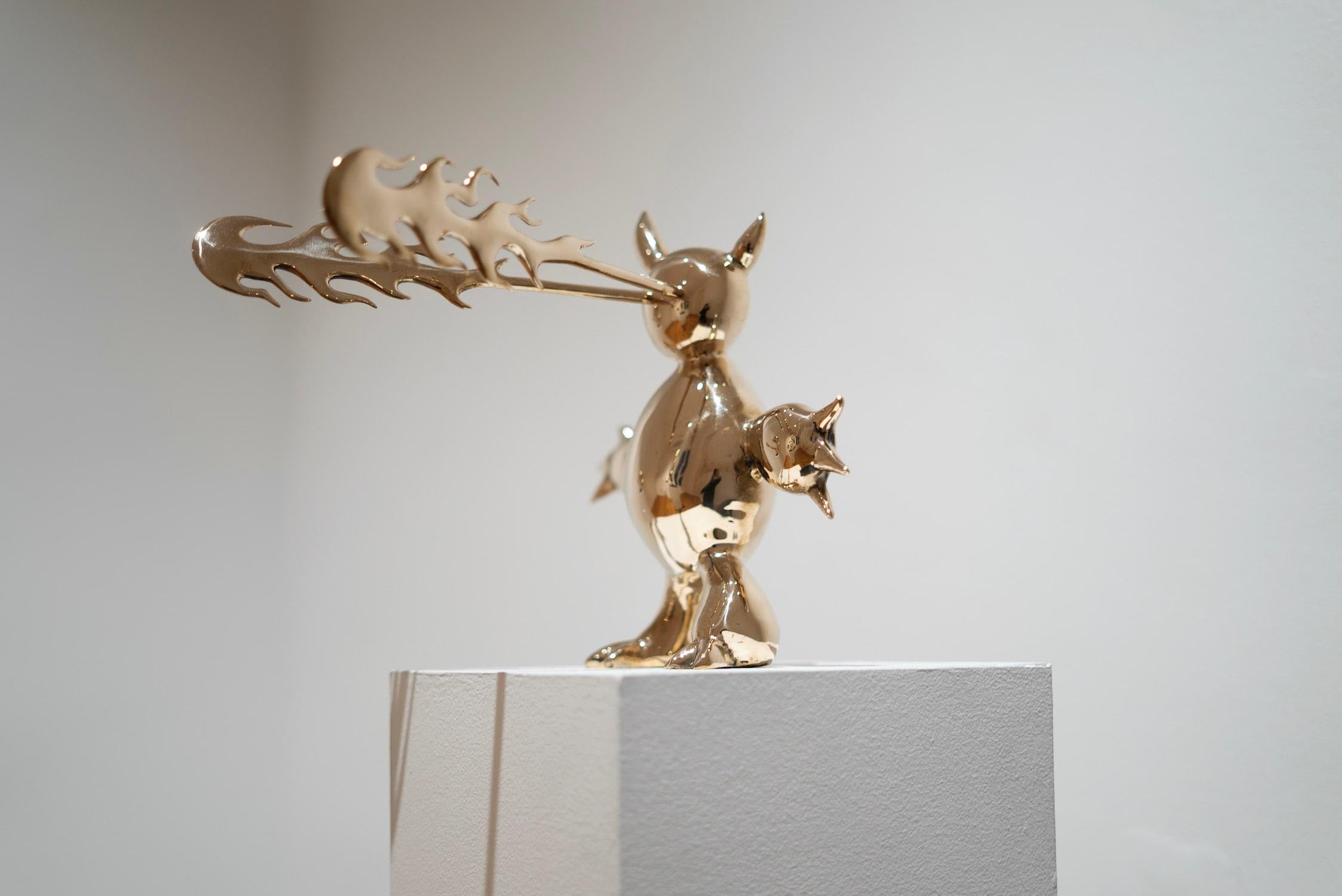 Furious Demon by Marcelo Martin Burgos - Polished bronze sculpture, golden For Sale 6