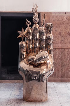Hand XL, Polished bronze, 5.9Ft High Polished Bronze Sculpture, Contemporary Art