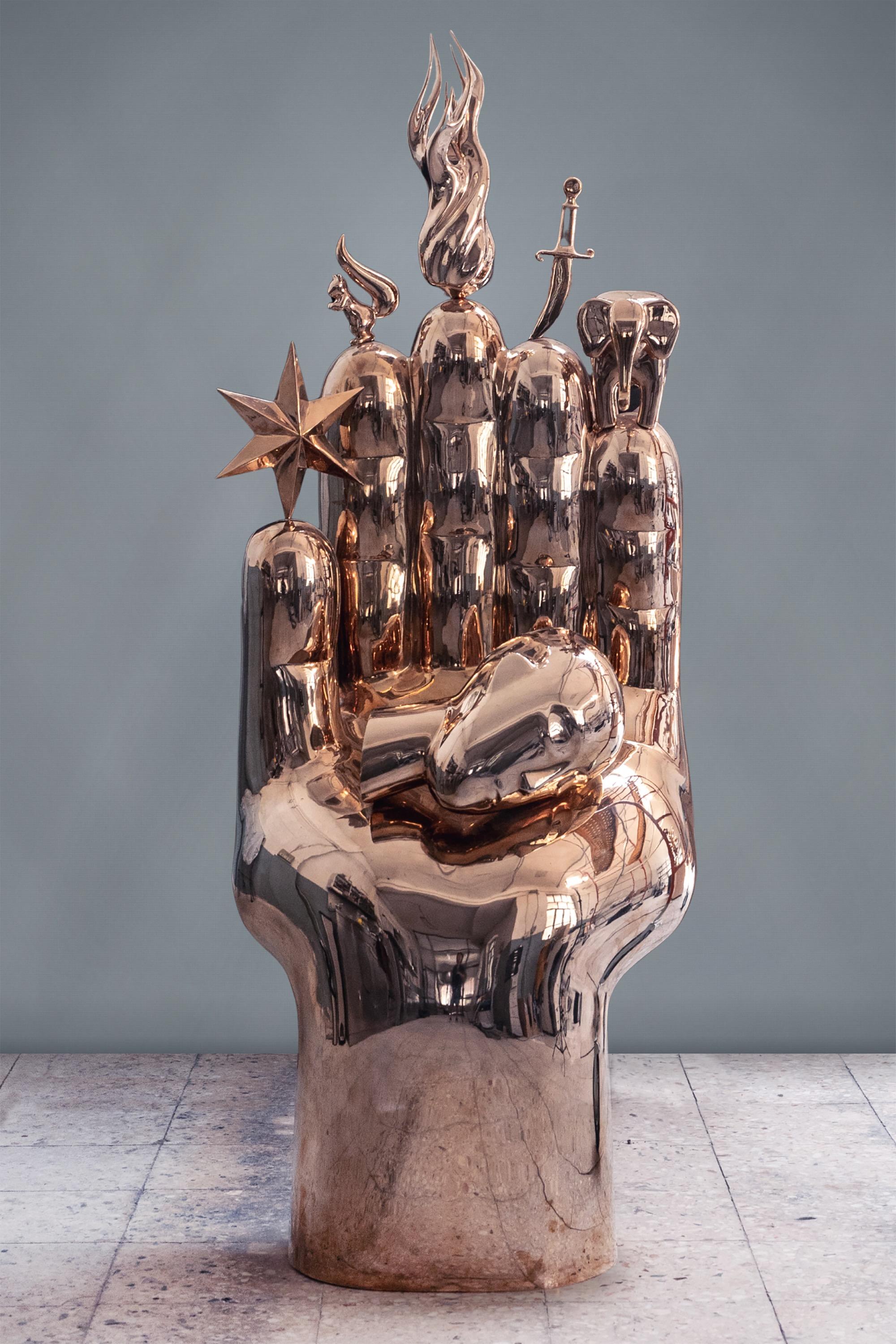 Hand XL, Polished bronze, 5.9Ft High Polished Bronze Sculpture, Contemporary Art