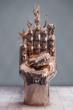 Hand XL, Polished bronze, 5.9Ft High Polished Bronze Sculpture, Contemporary Art