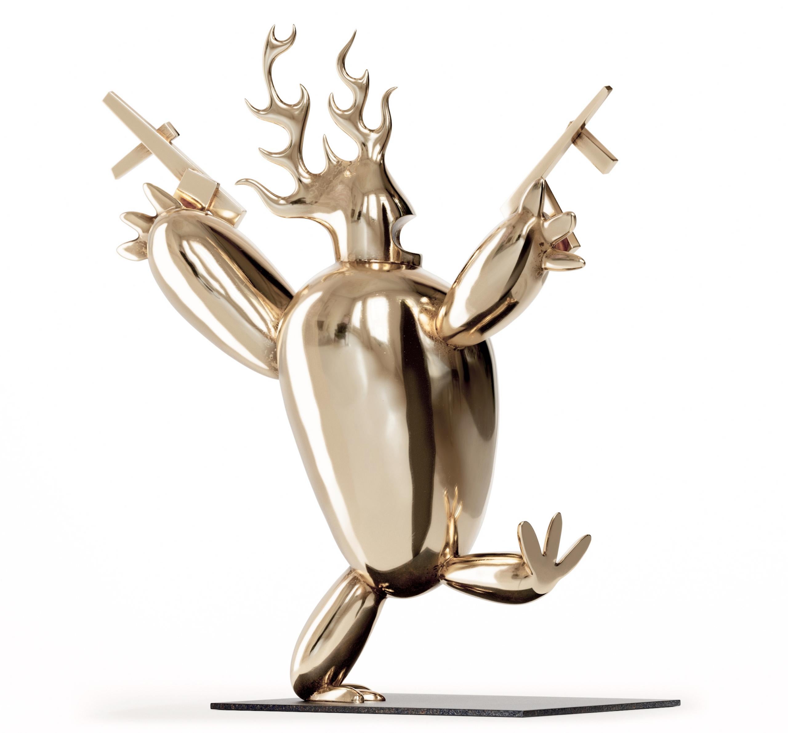 King Thug di Marcelo M. Burgos - scultura in bronzo lucidato, dorato - Sculpture di Marcelo Martin Burgos
