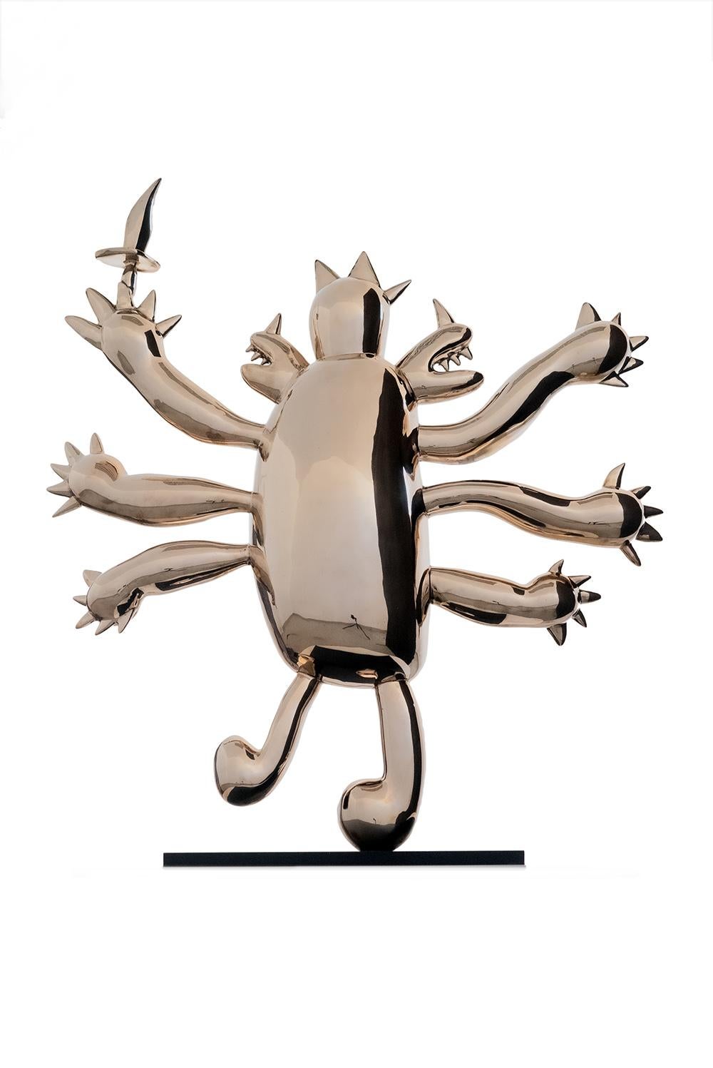 Luzar by Marcelo Martin Burgos - Bronze sculpture, golden, fantastic, monster For Sale 3