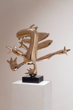 Menschenfresser - polished bronze sculpture, golden