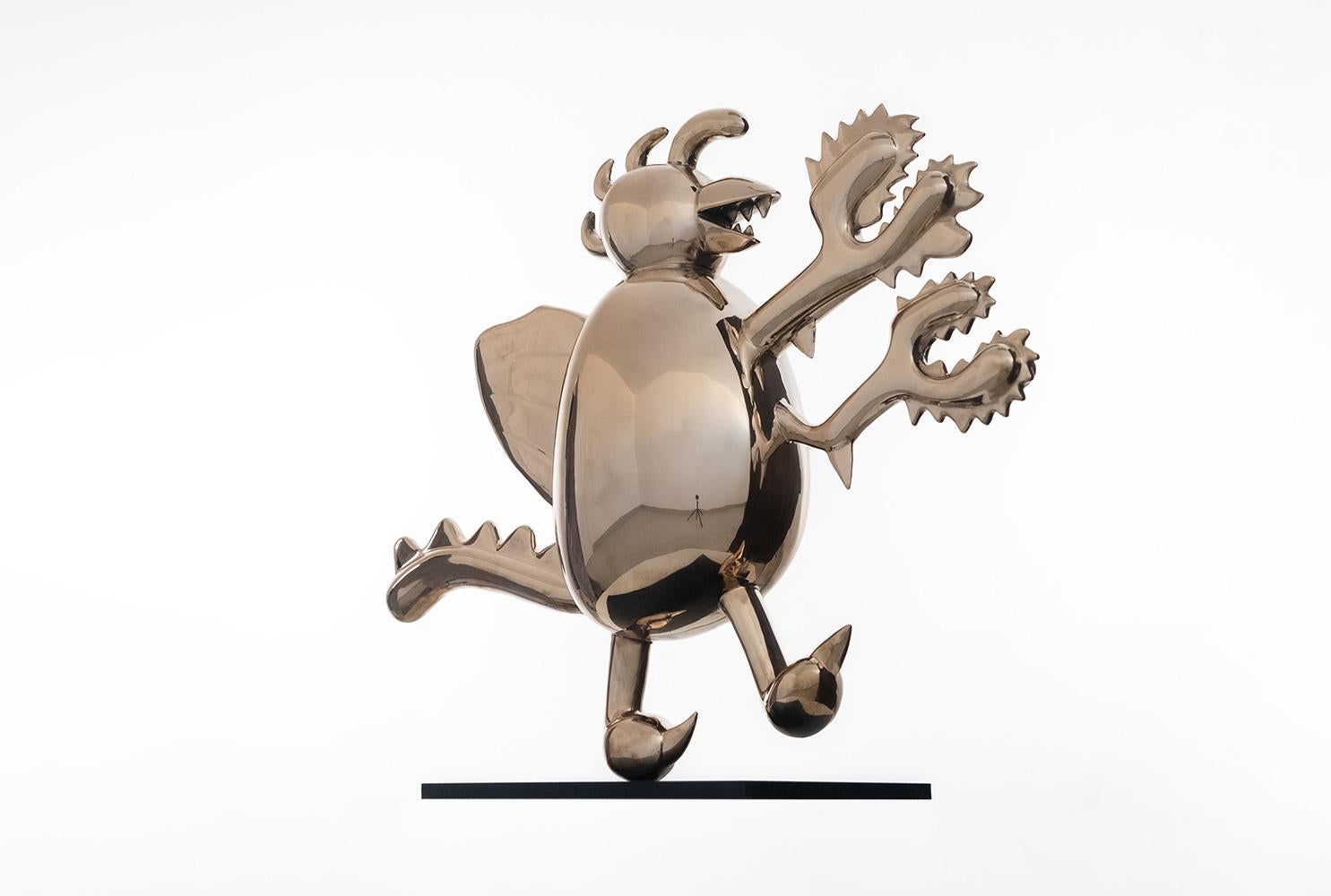 Nuke Duke von Marcelo Martin Burgos - Bronzeskulptur, goldenes, fantastisches Monster im Angebot 3