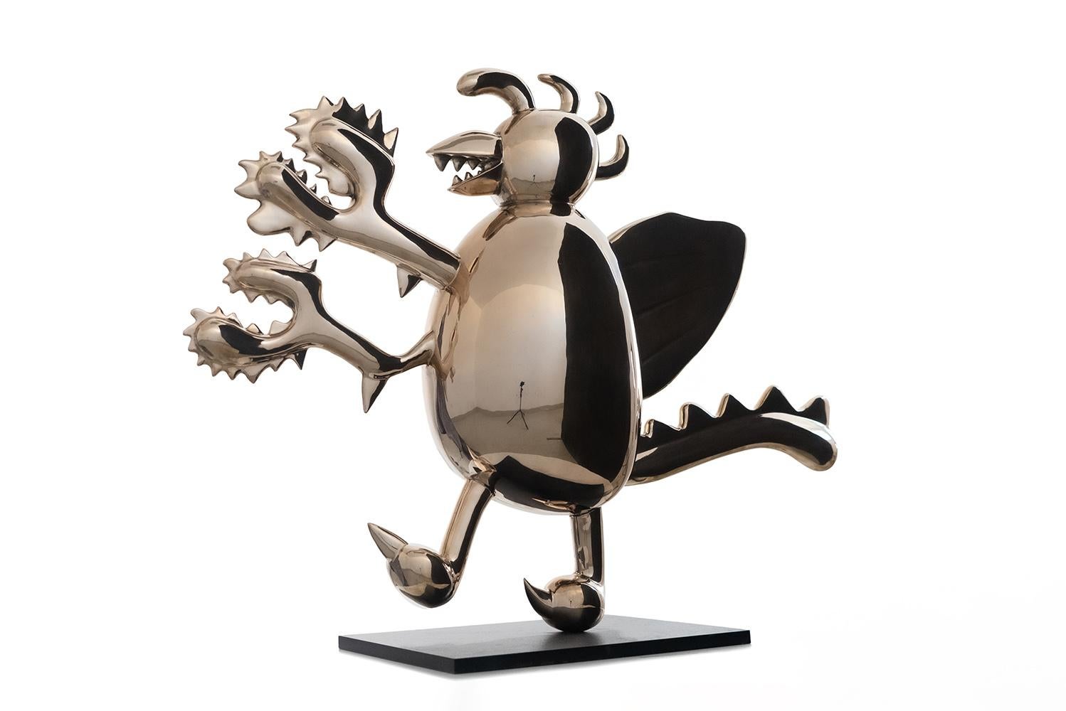 Nuke Duke is a polished bronze sculpture by contemporary artist Marcelo Martin Burgos, dimensions are 70 × 92 × 24 cm (27.6 × 36.2 × 9.4 in). 
The sculpture is signed and numbered, it is part of a limited edition of 12 editions, and comes with a