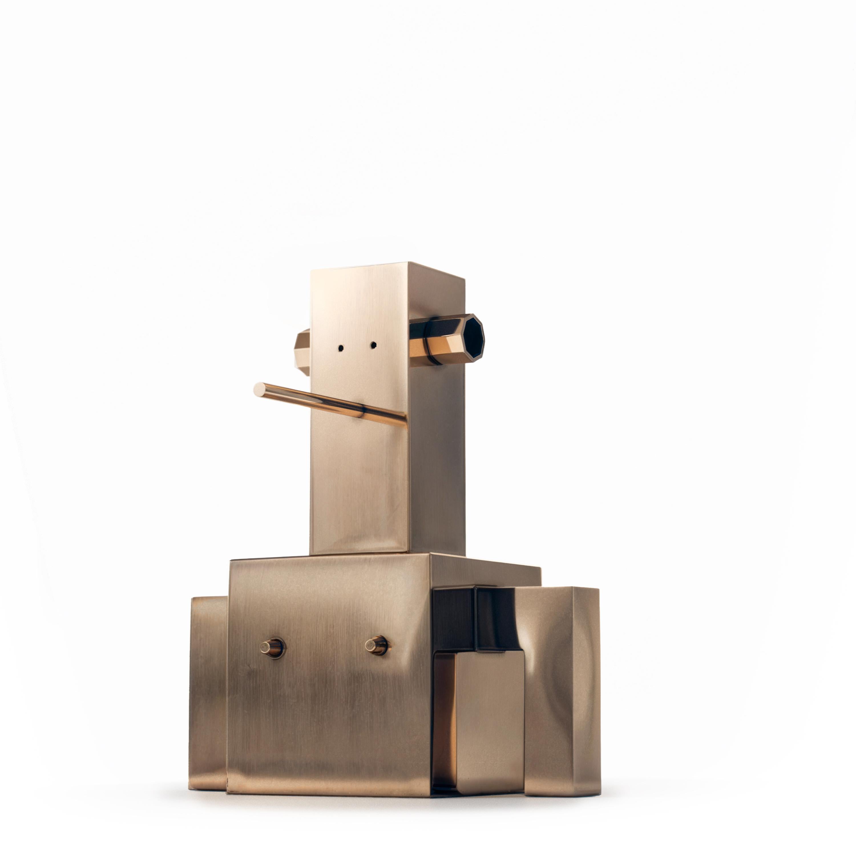 Marcelo Martin Burgos Figurative Sculpture - The Idiot by Marcelo M. Burgos - polished bronze sculpture, toy-like robot