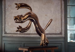 Tigre de Marcelo M. Burgos - Escultura de bronce pulido de 4,26 pies de altura, dorado