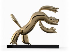 Tiger by Marcelo M. Burgos - polished bronze sculpture, golden, animal sculpture