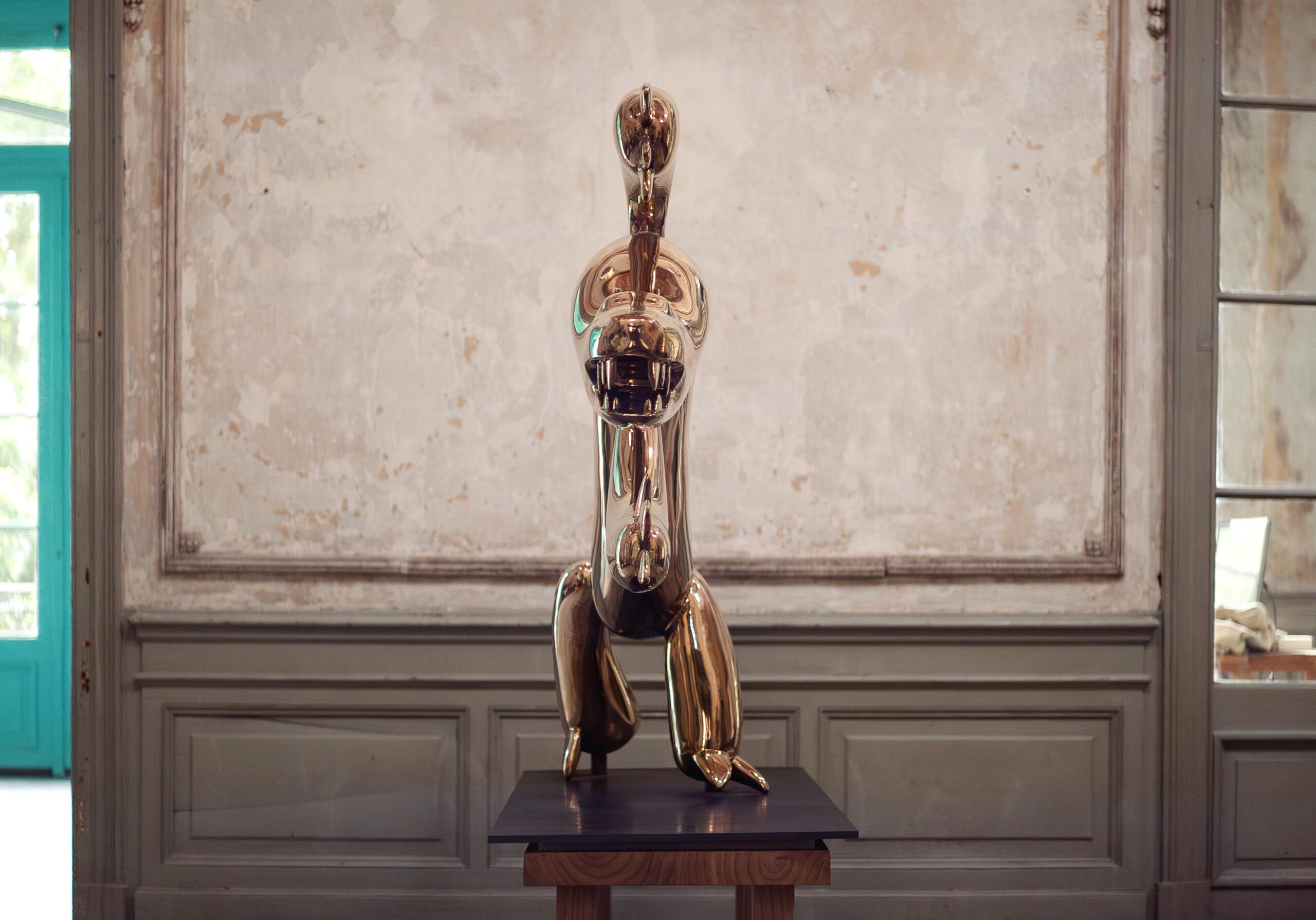 Tiger by Marcelo Martin Burgos - Polished bronze sculpture, golden, wild cat For Sale 9