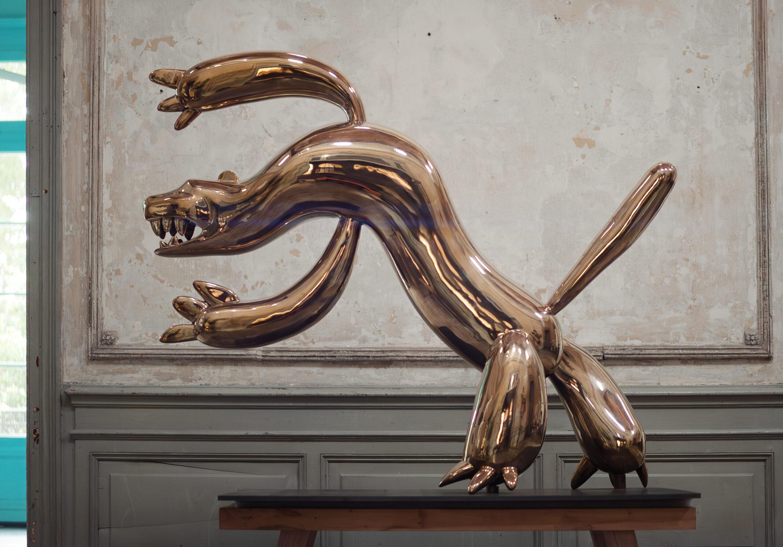 Tiger by Marcelo Martin Burgos - Polished bronze sculpture, golden, wild cat For Sale 7