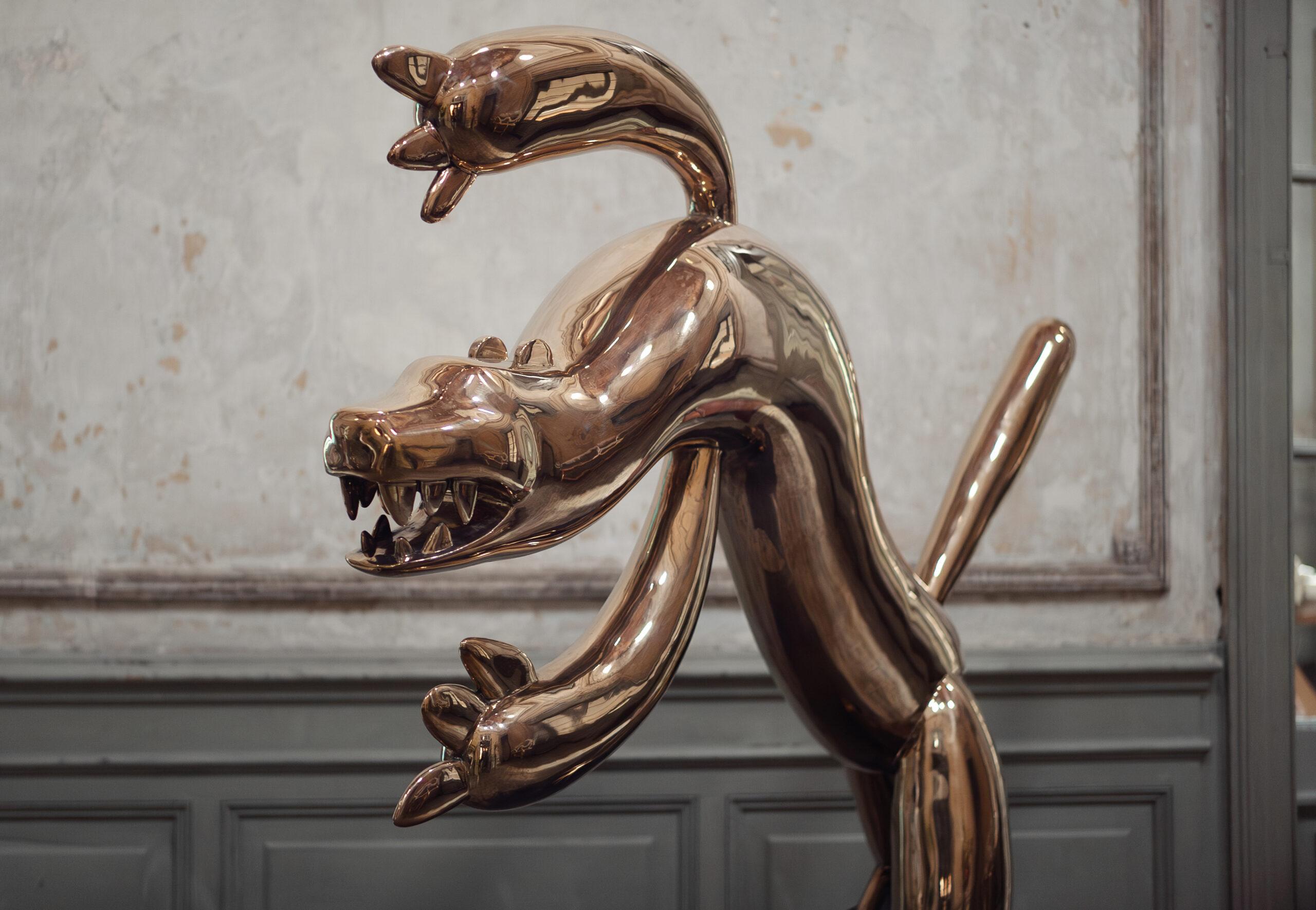 Tiger by Marcelo Martin Burgos - Polished bronze sculpture, golden, wild cat For Sale 8