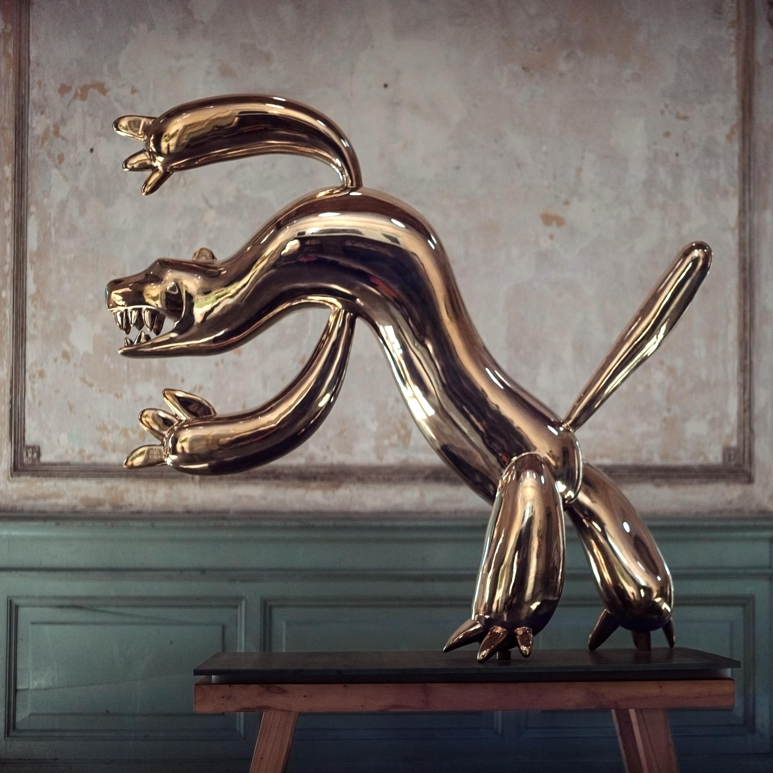 Tiger is a polished bronze sculpture by contemporary artist Marcelo Martin Burgos, dimensions are 130 × 150 × 30 cm (51.2 × 59.1 × 11.8 in). 
The sculpture is signed and numbered, it is part of a limited edition of 12 editions, and comes with a