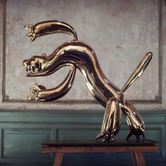 Tigre di Martin Burgos - Scultura in bronzo lucido, gatto selvatico dorato