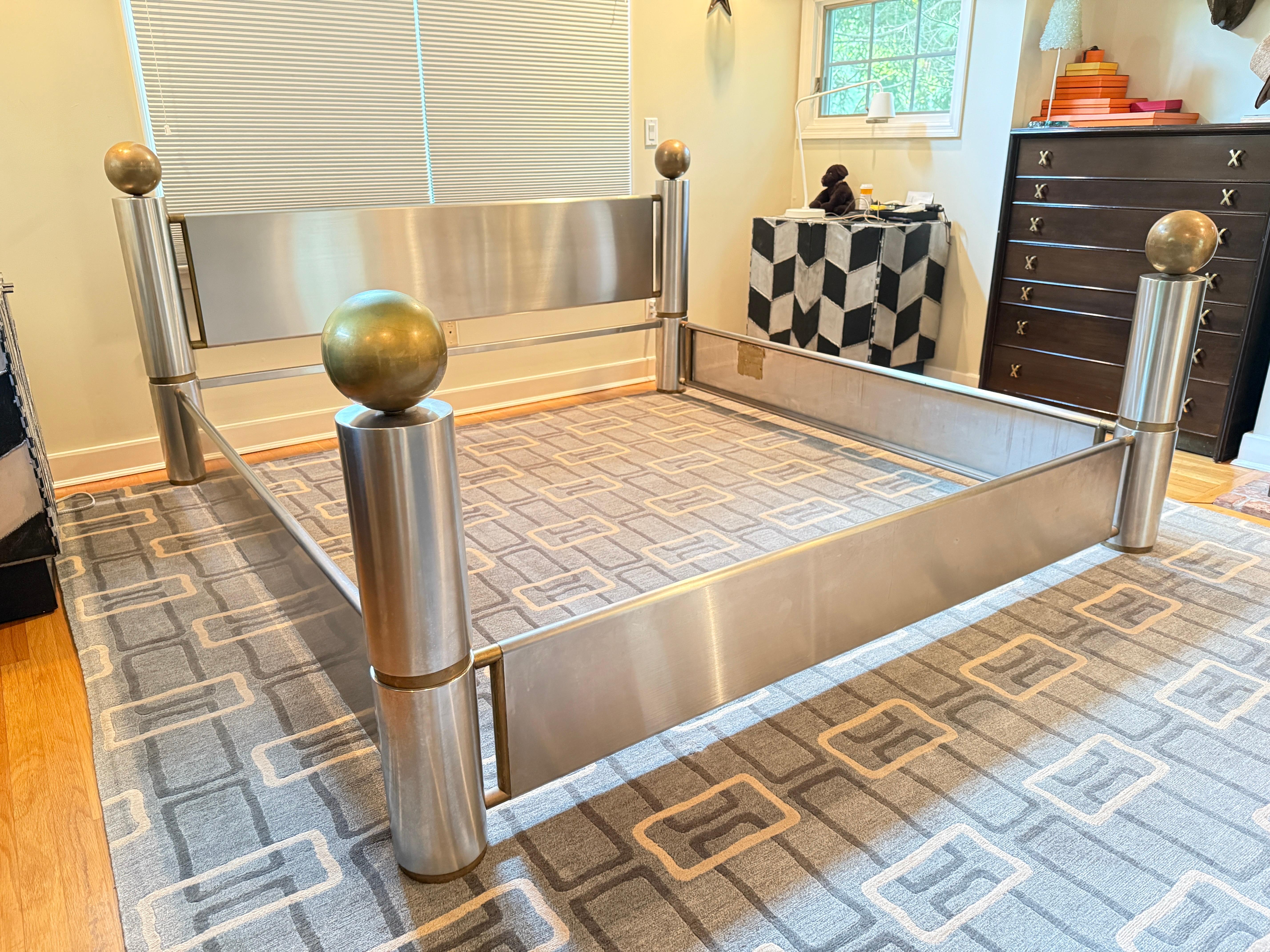Italian Marcelo Mioni Stainless Steel and Brass KING Bedframe For Sale