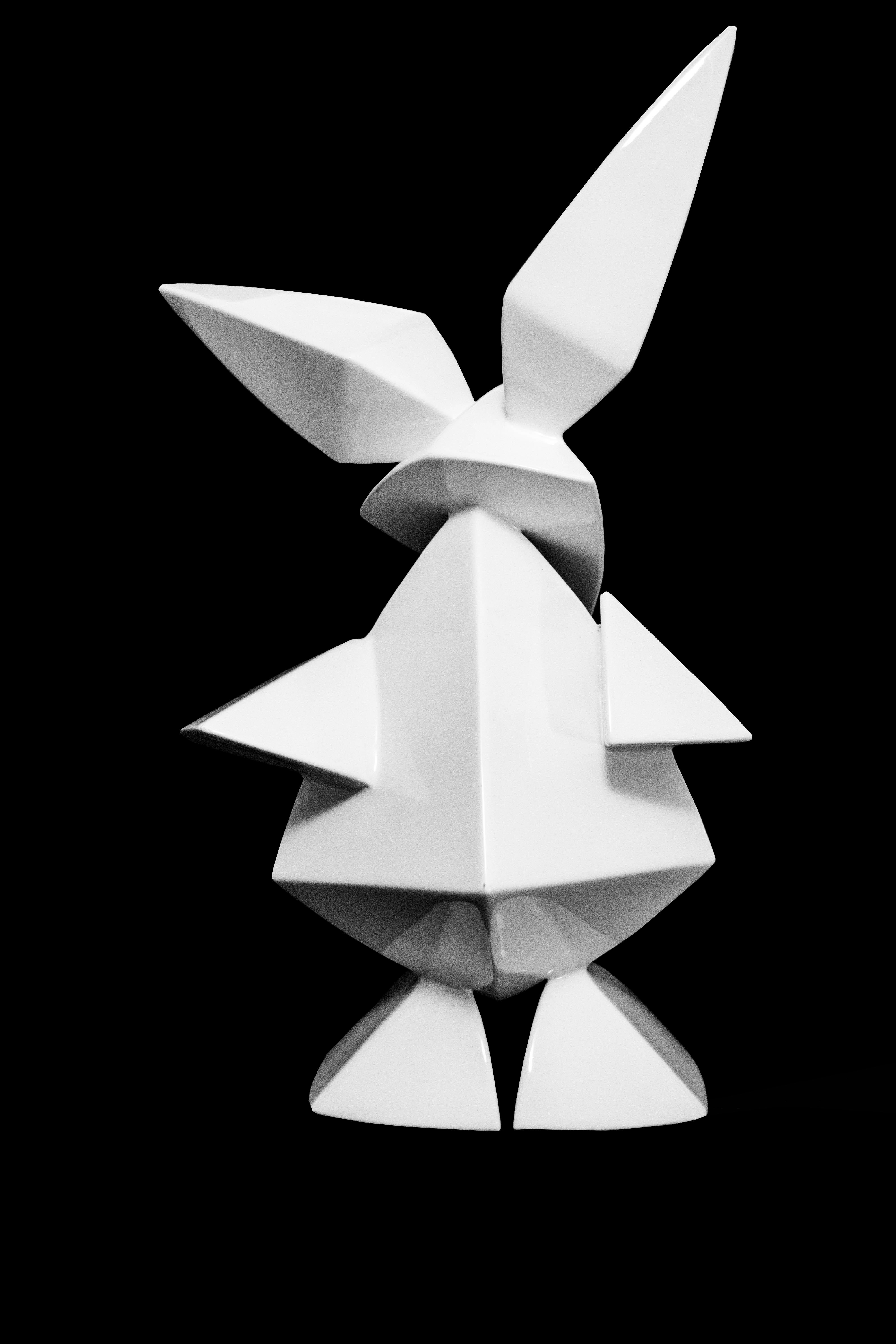 Mr. Rabbit Metal with Enamel Paint Sculpture - Black Still-Life Sculpture by Marcelo Ortiz