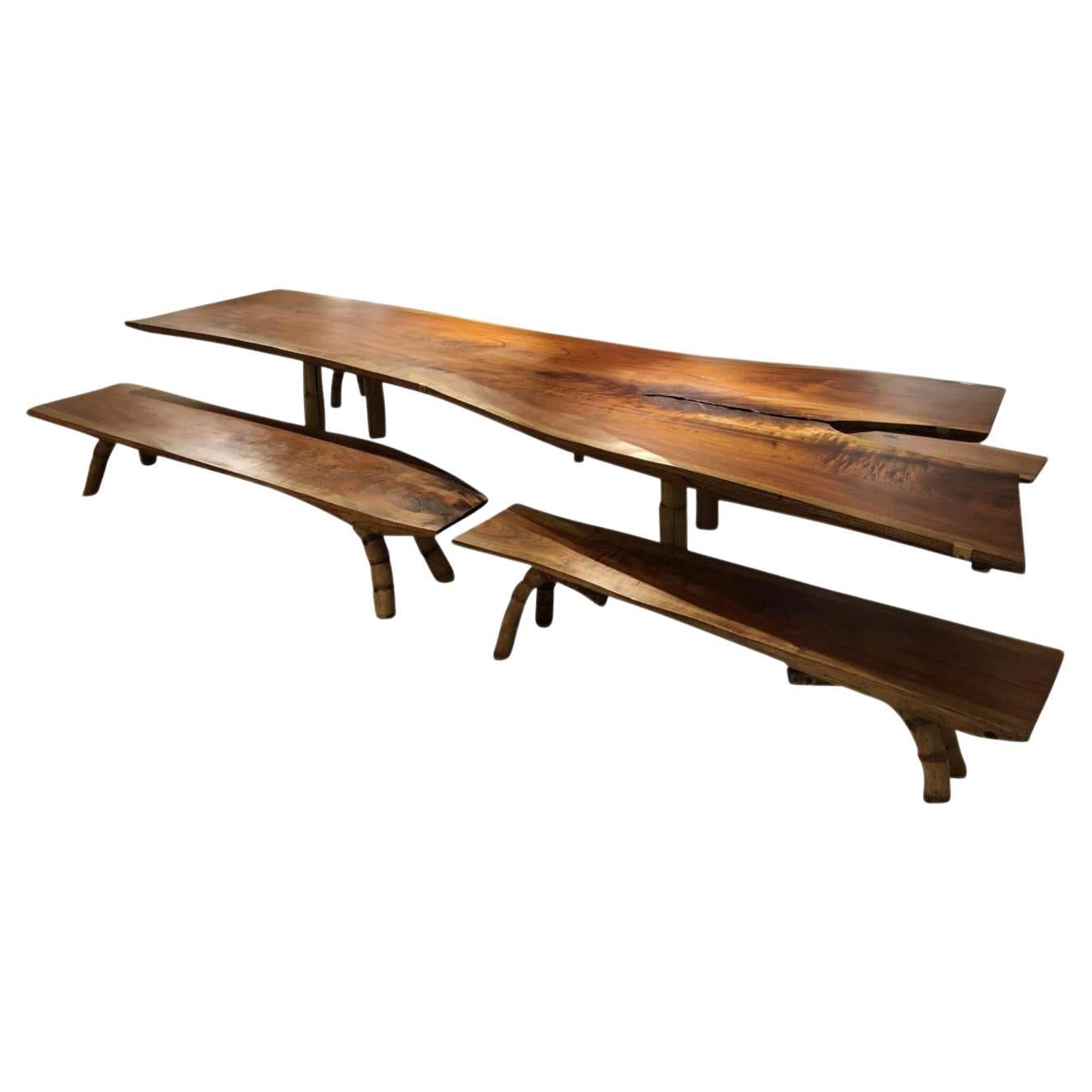 Marcelo Villegas Large Cedar Table with Four Benches For Sale