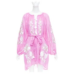 MARCH 11 100% linen pink white silver cotton embroidery boho dress S
