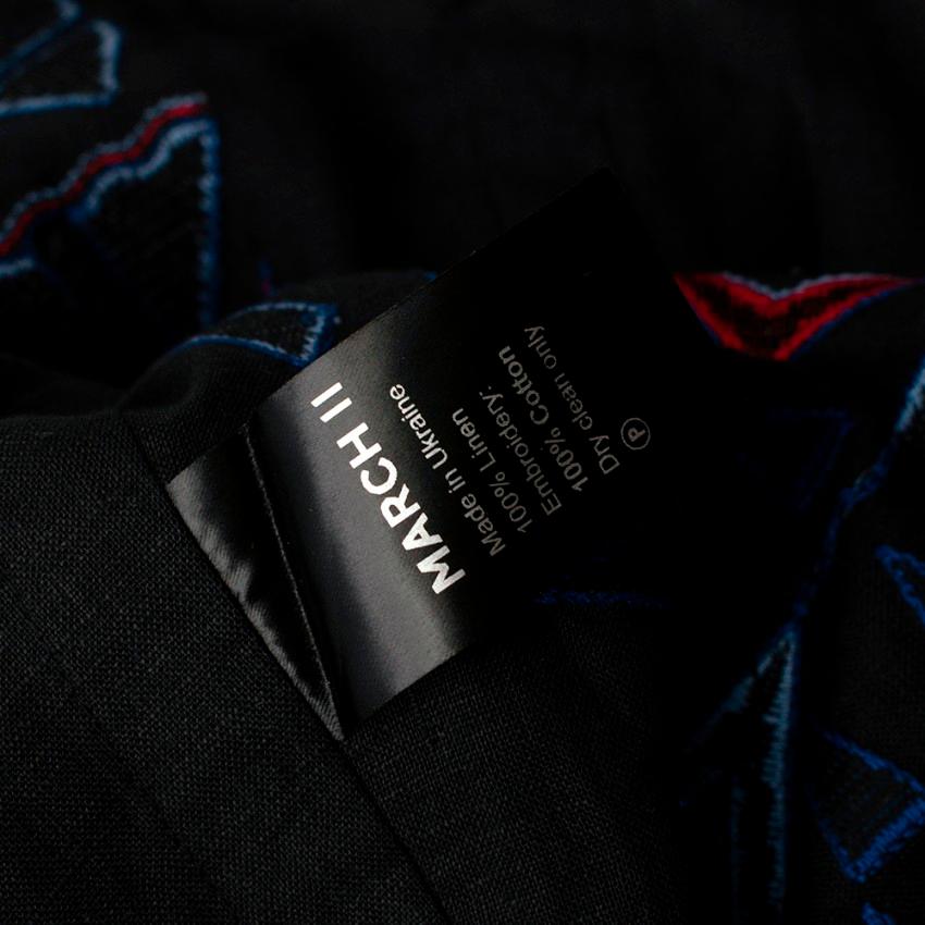 Women's or Men's March 11 Black Linen Embroidered Tie-Waist Maxi Dress - Size S